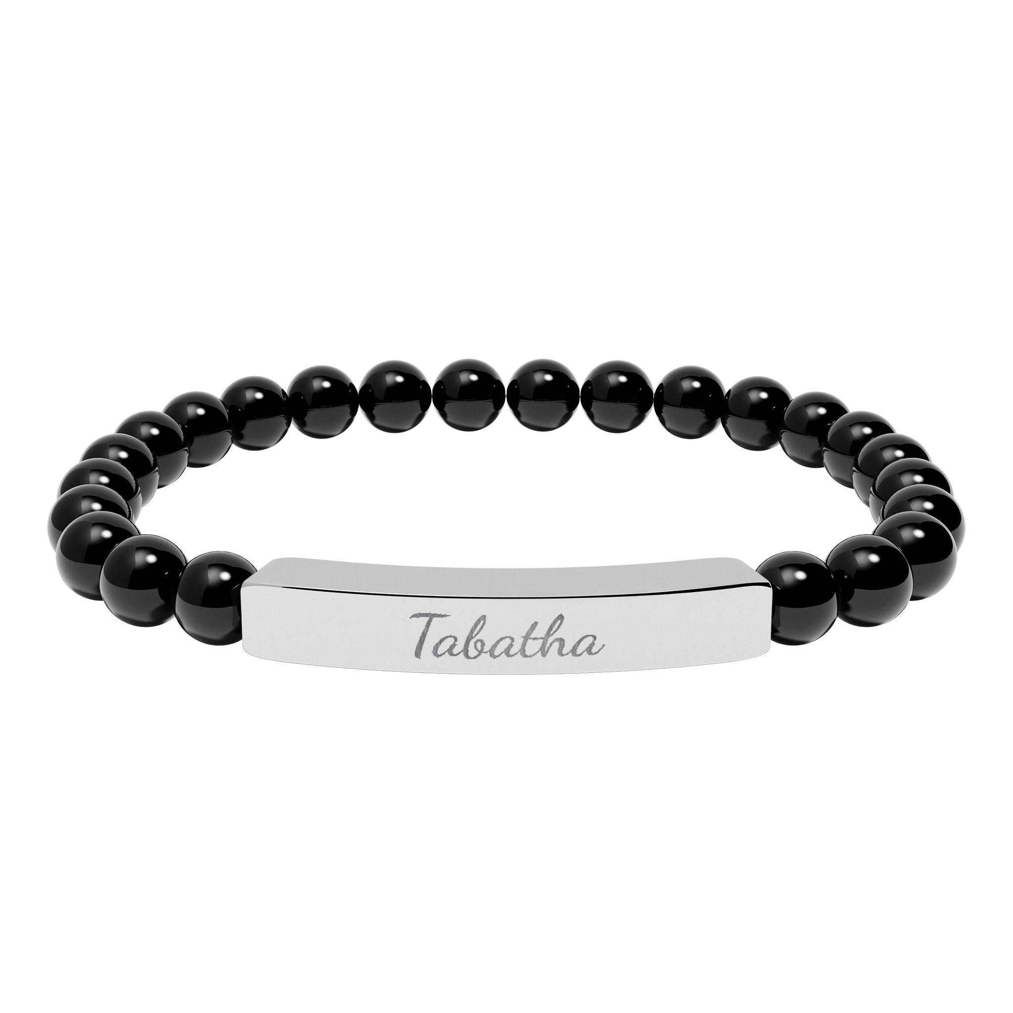 Engravable Natural Stone Bead Stretch Bracelet — Personalized Bar Bracelet