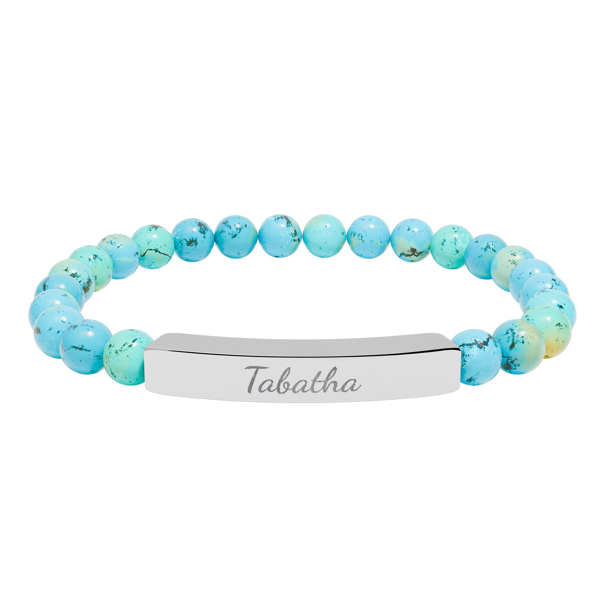 Engravable Natural Stone Bead Stretch Bracelet — Personalized Bar Bracelet