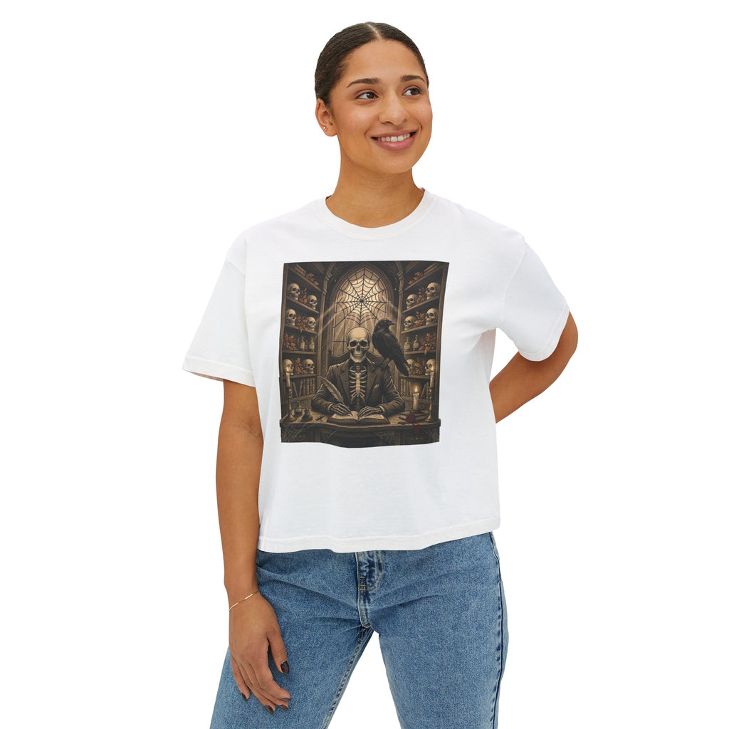 Gothic Apothecary Skull Tee — Raven & Spellbook Women's Boxy T-Shirt