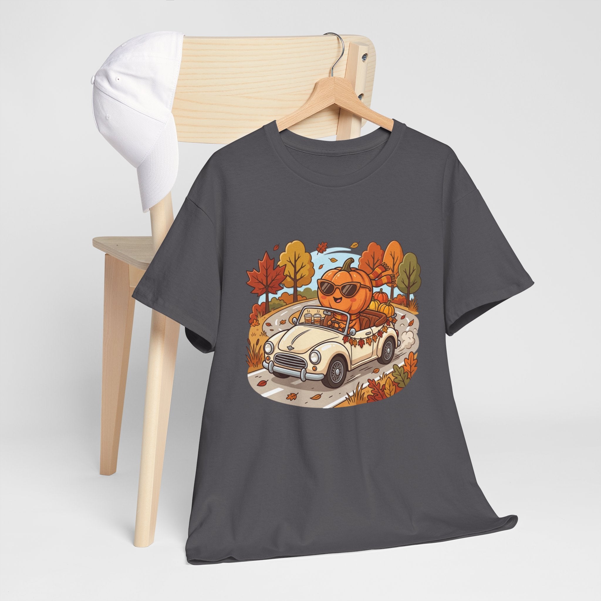 Autumn Roadtrip Tee — Pumpkin Driver Vintage Car Fall Shirt