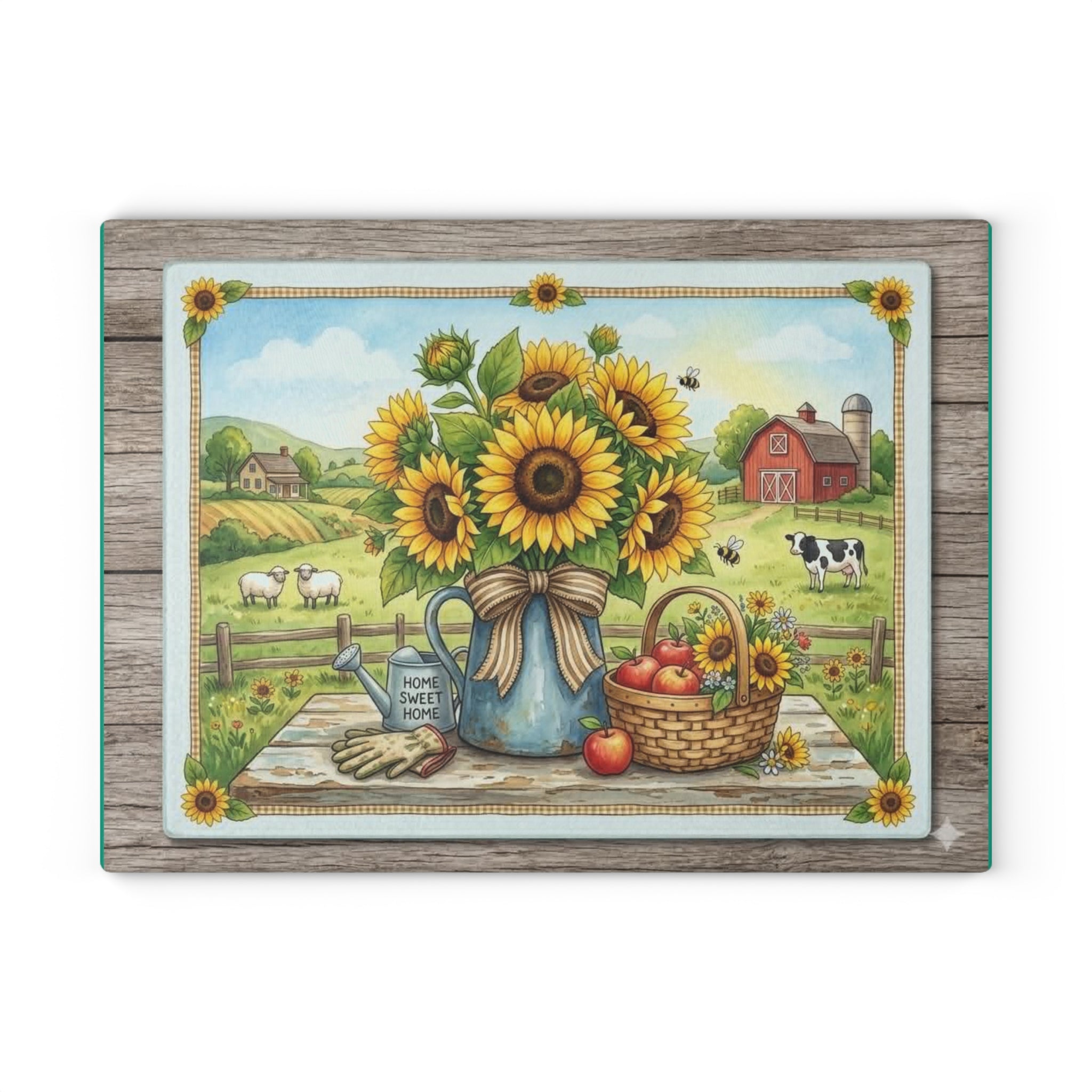 Sunflower Farm Glass Cutting Board – Country Kitchen Decor