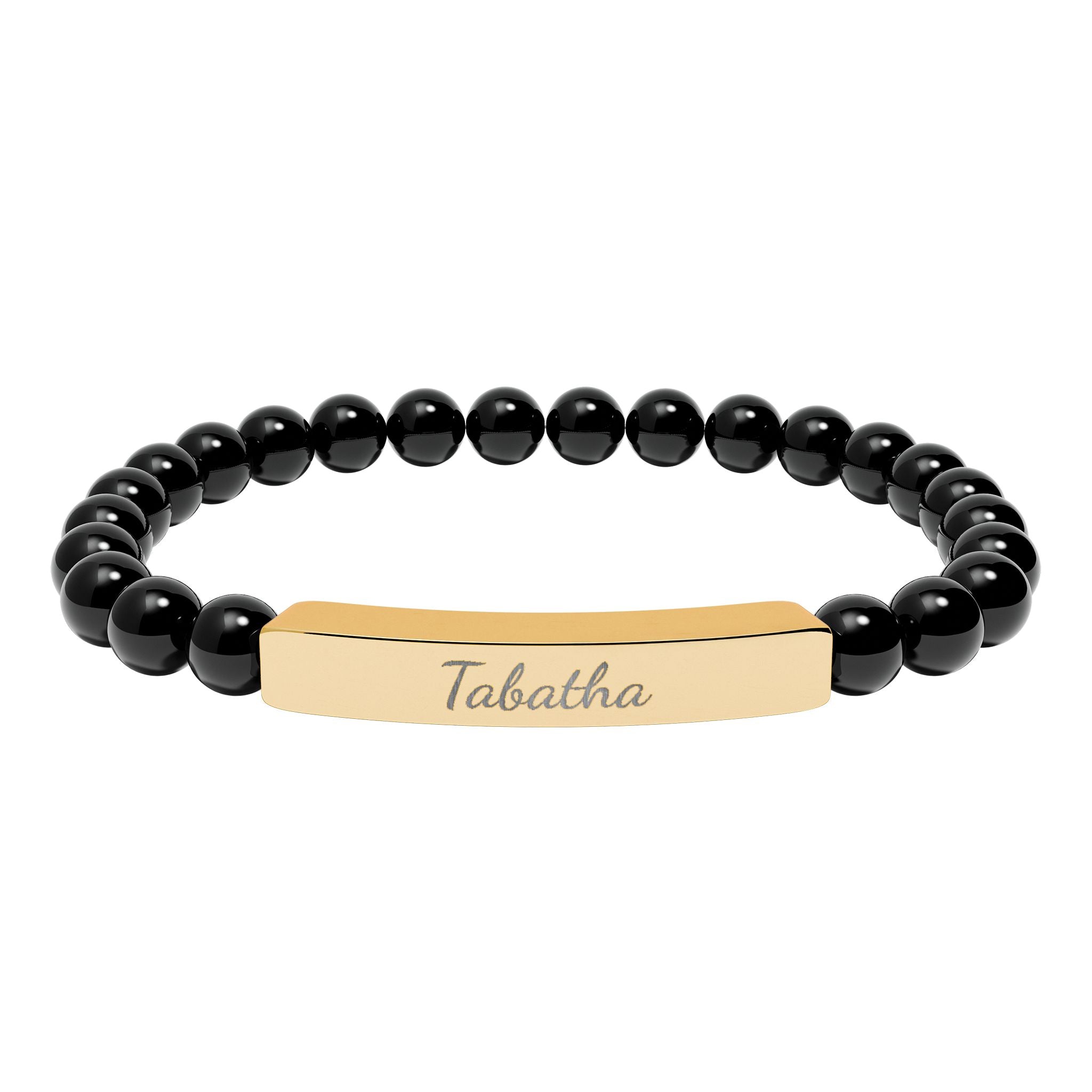 Engravable Natural Stone Bead Stretch Bracelet — Personalized Bar Bracelet