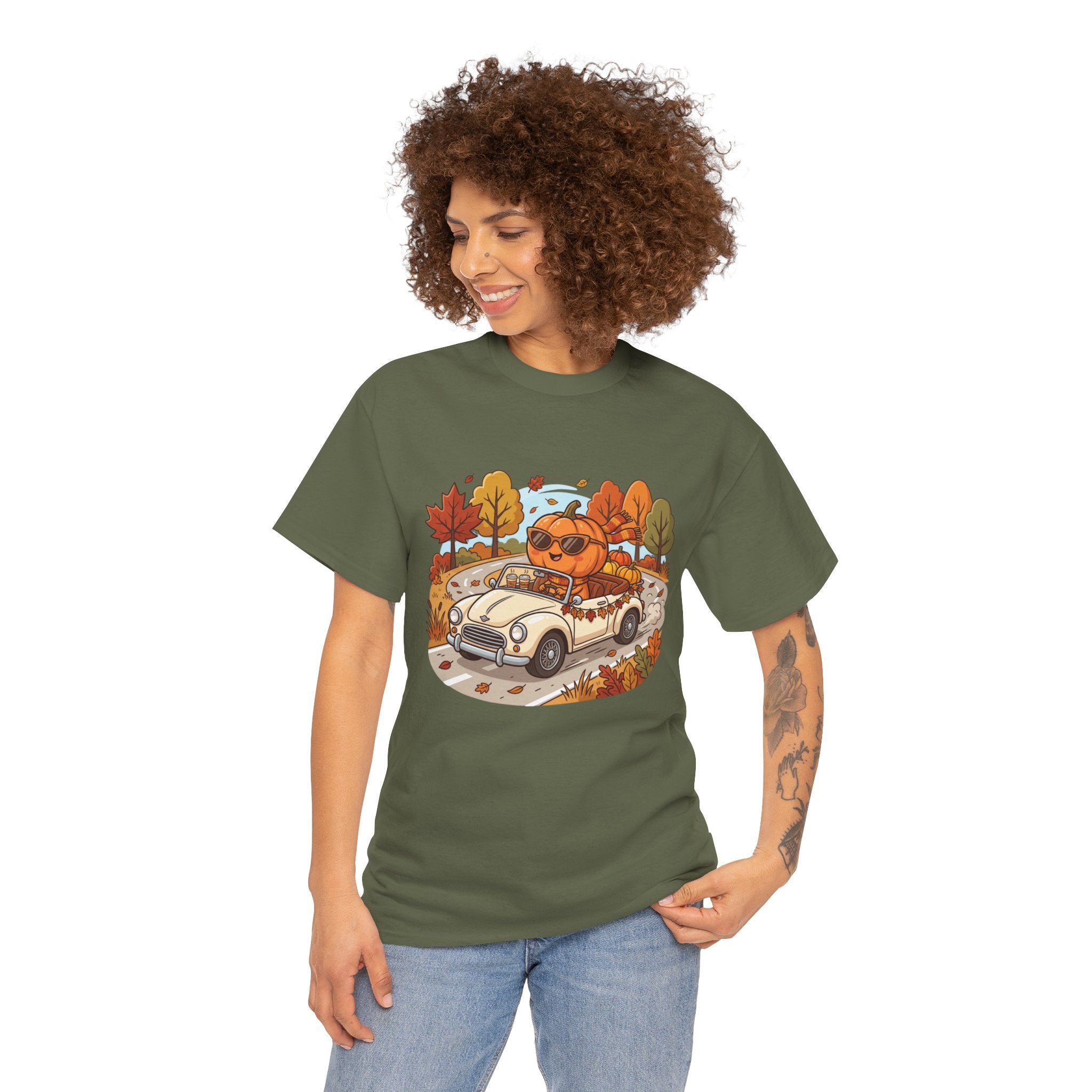 Autumn Roadtrip Tee — Pumpkin Driver Vintage Car Fall Shirt