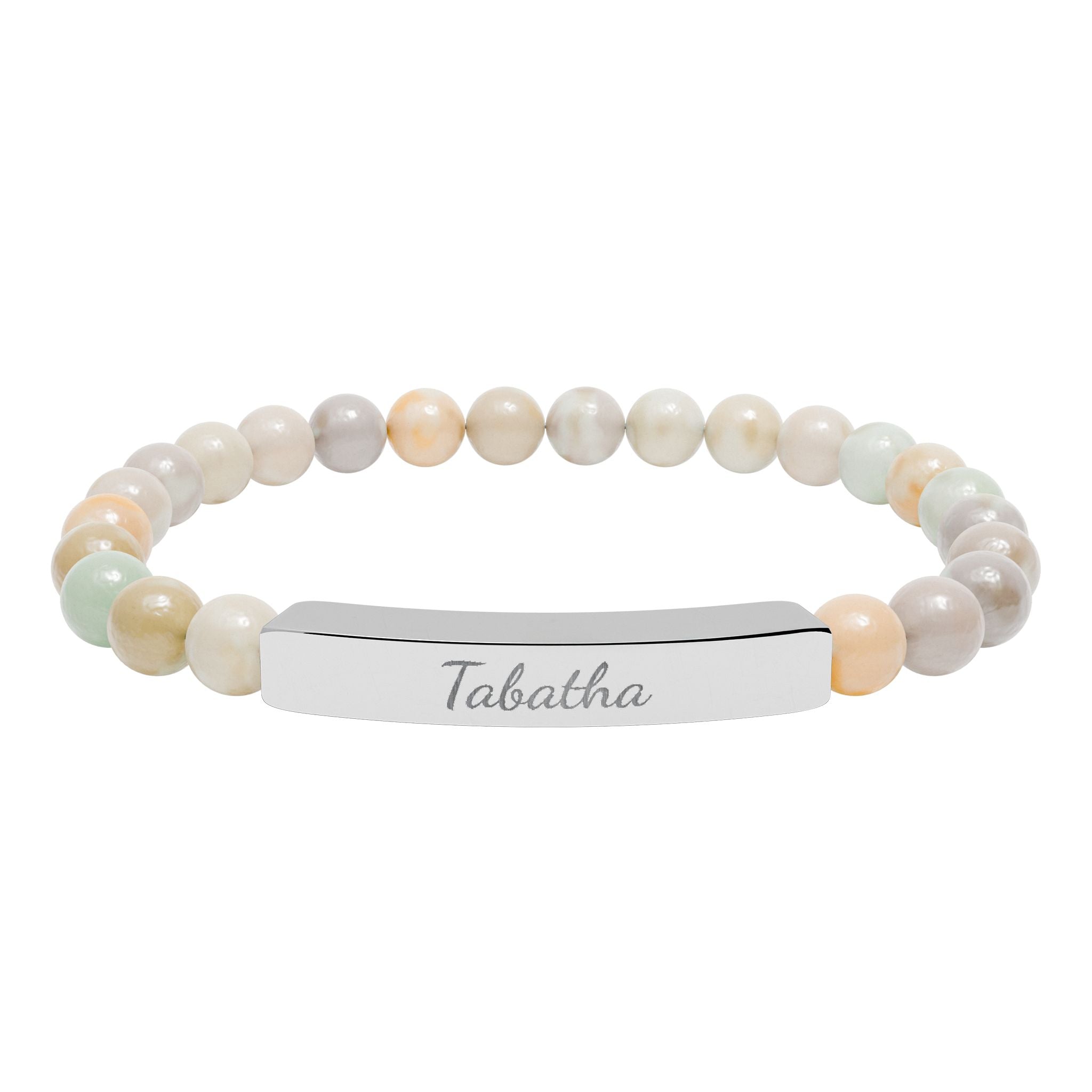 Engravable Natural Stone Bead Stretch Bracelet — Personalized Bar Bracelet