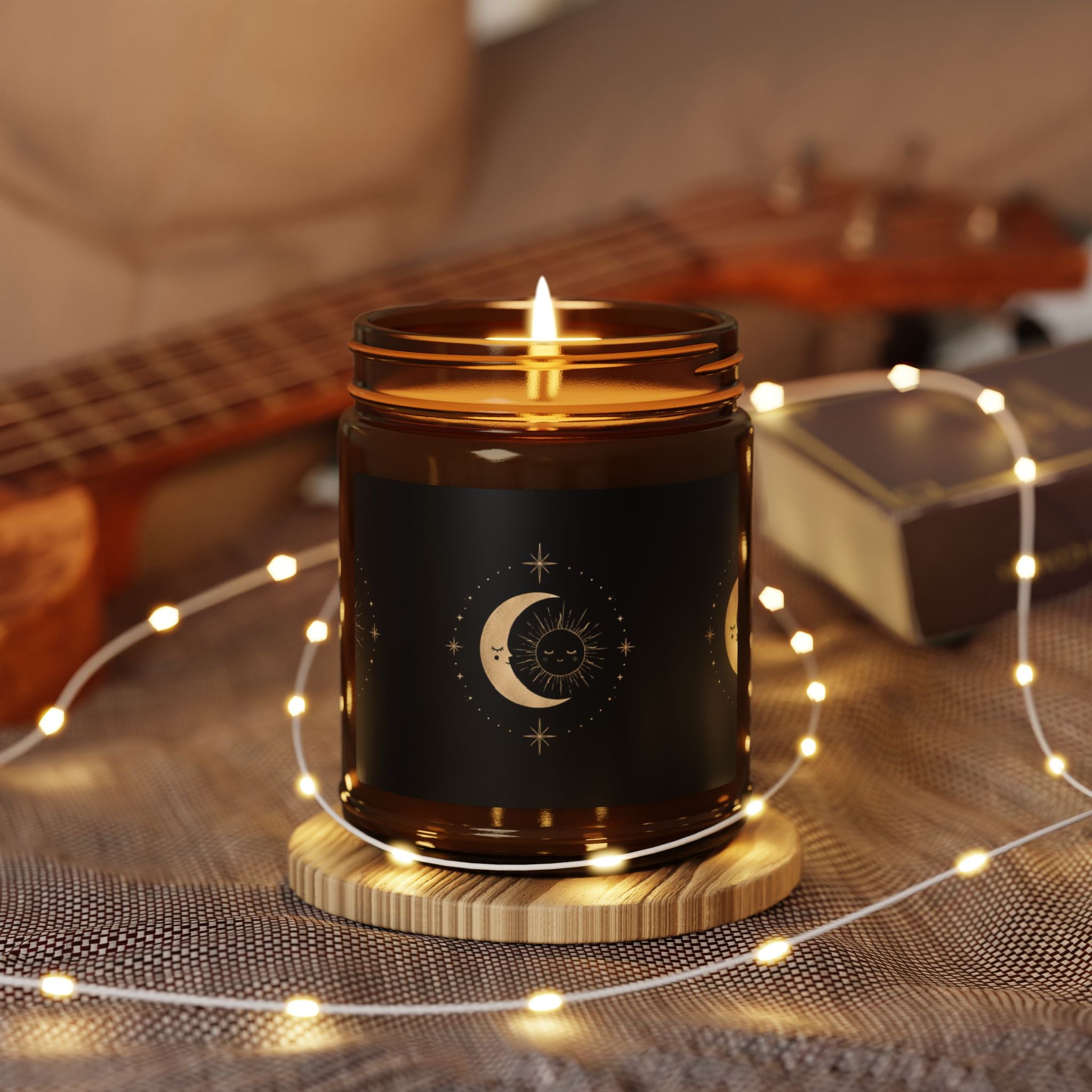 Amber Moon Soy Candle — Scented Amber Jar Candle with Crescent Moon Design