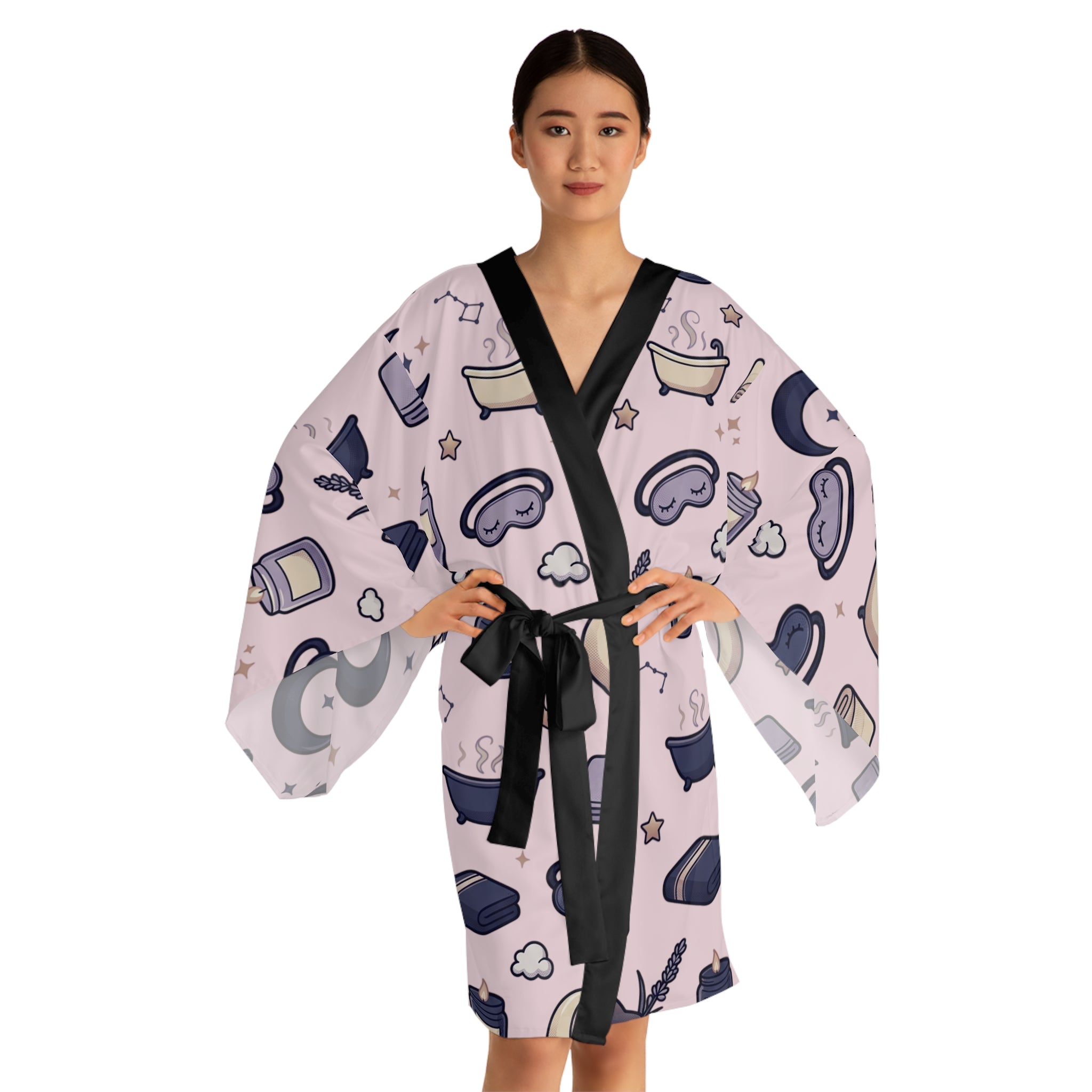 Sleepy Spa Kimono Robe — Bathtub & Moon All-Over Print