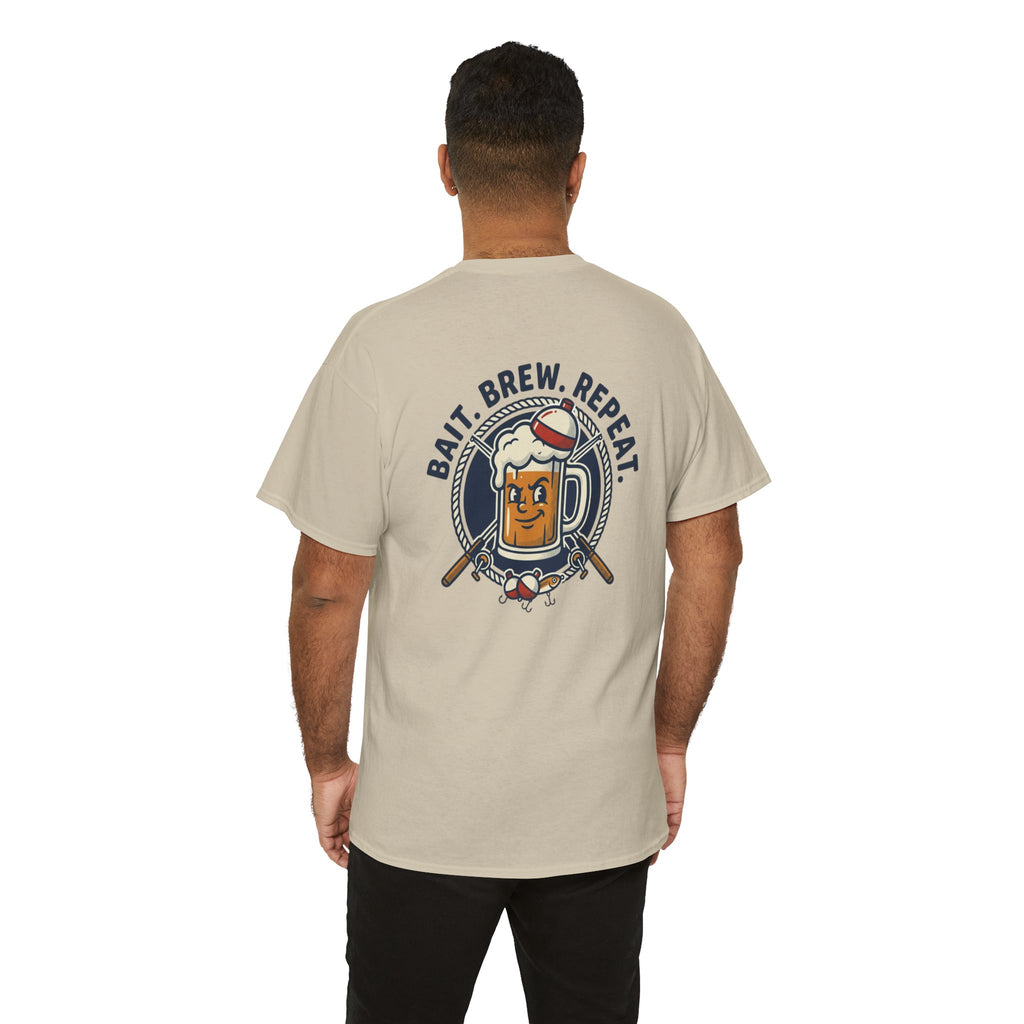 Beer & Fishing T-Shirt — “Bait. Brew. Repeat.” Graphic Tee
