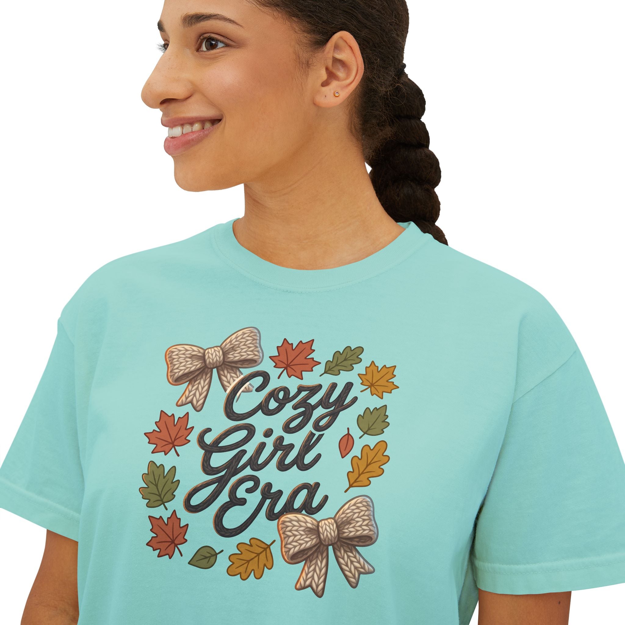 Cozy Girl Era Tee — Fall Leaf Wreath Graphic