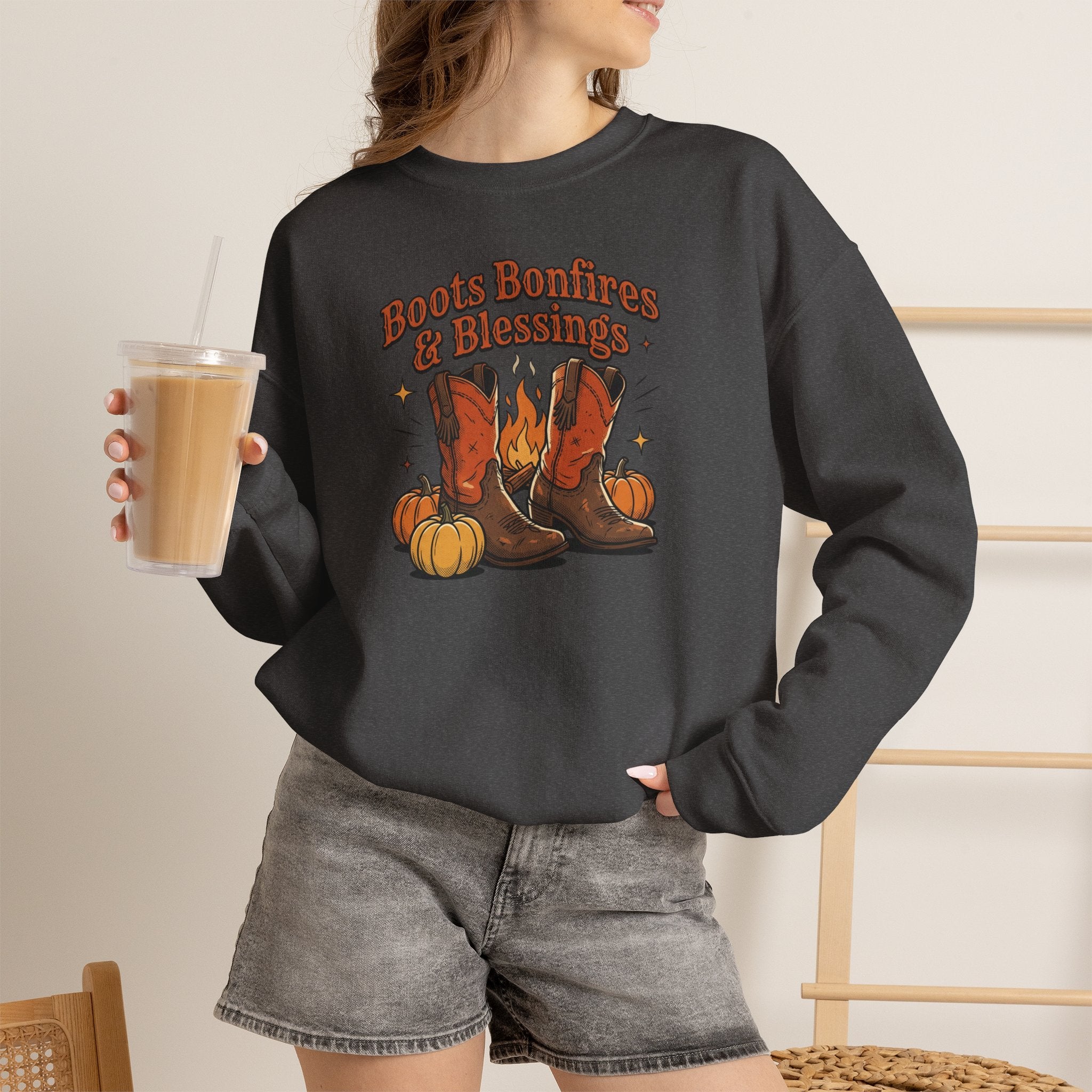 "Boots Bonfires & Blessings" Cozy Fall Pullover