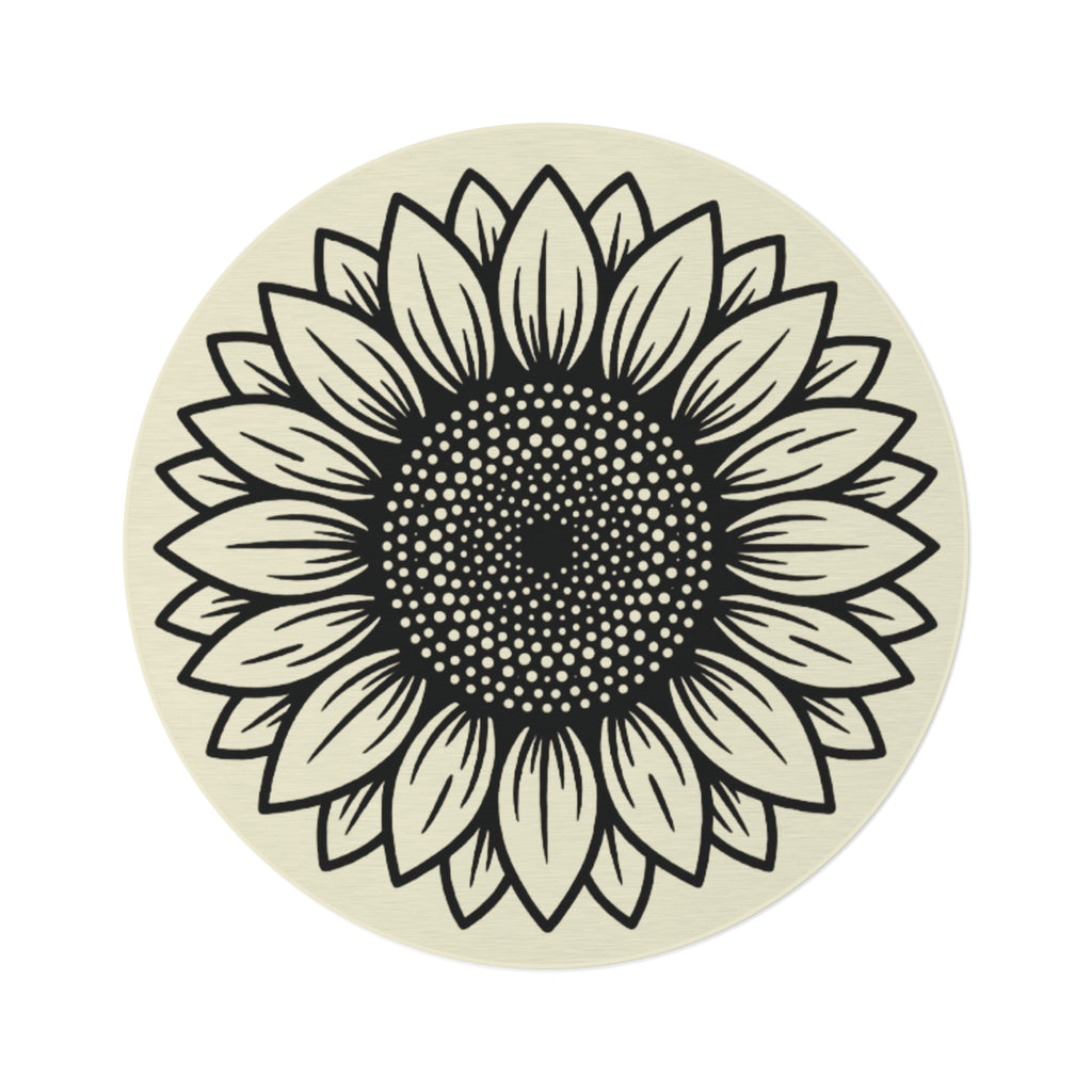 Sunflower Round Rug — Boho Floral Accent Rug for Entryway, Living Room, or Patio
