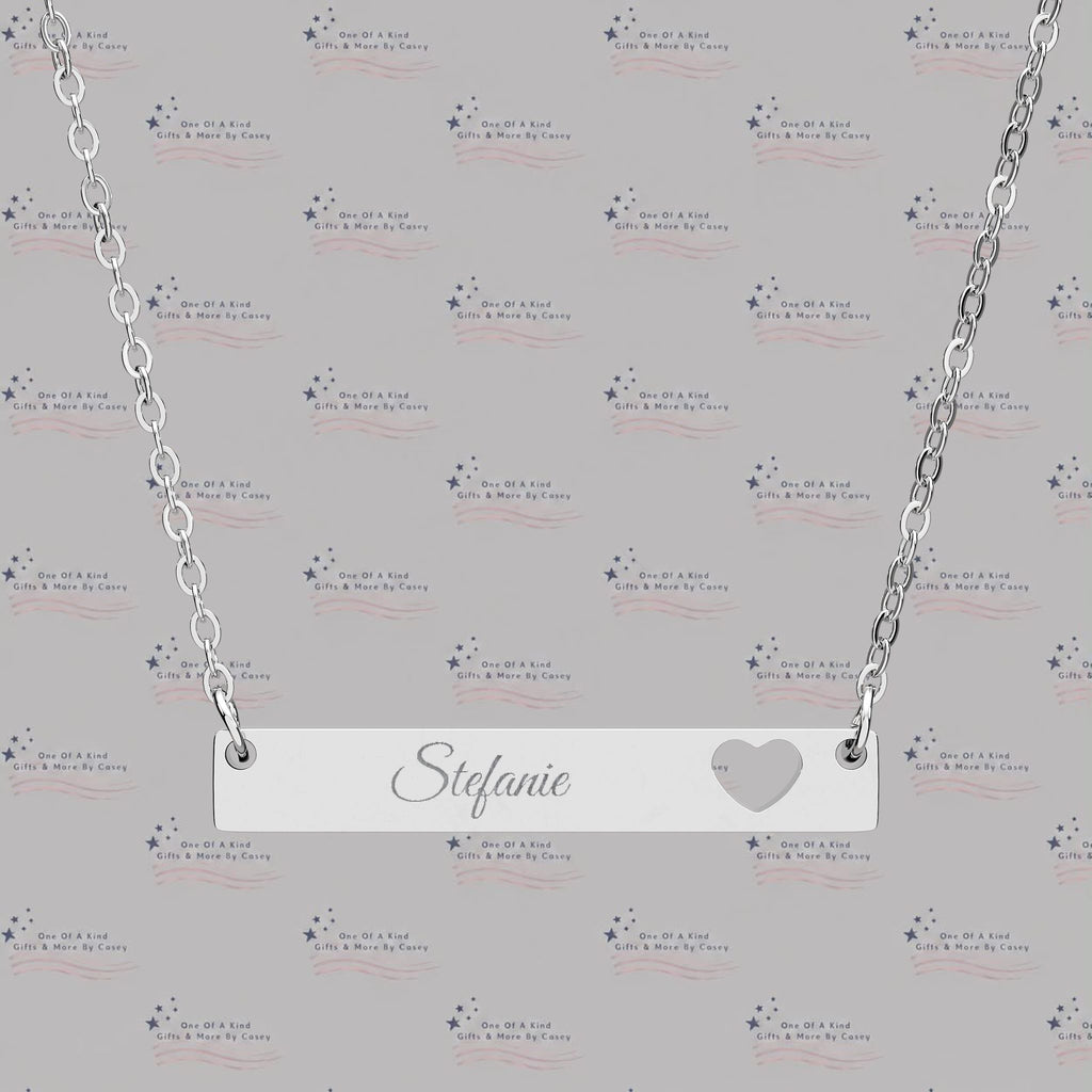 Engravable Cutout Heart Bar Necklace — Personalized Plate Pendant
