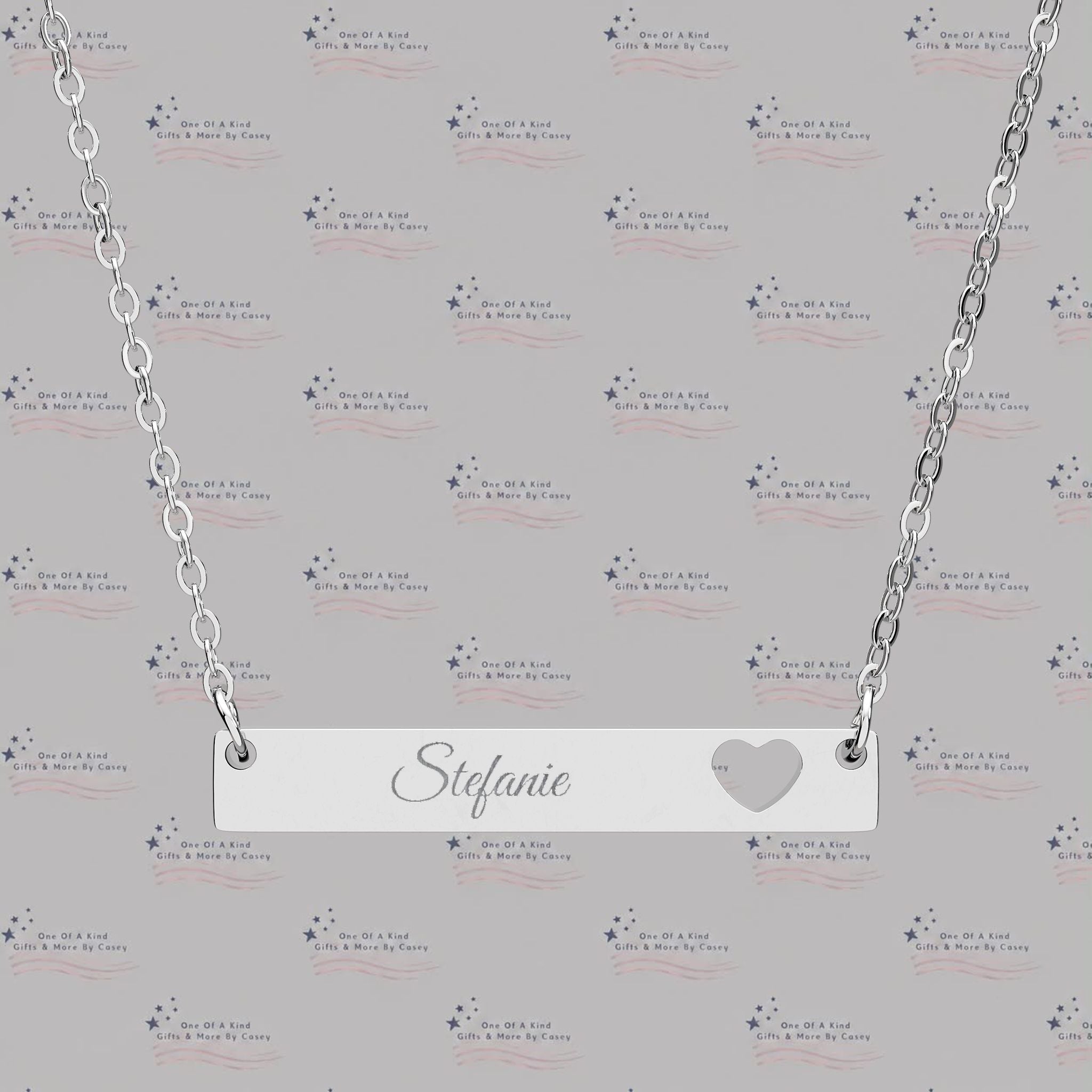Engravable Cutout Heart Bar Necklace — Personalized Plate Pendant