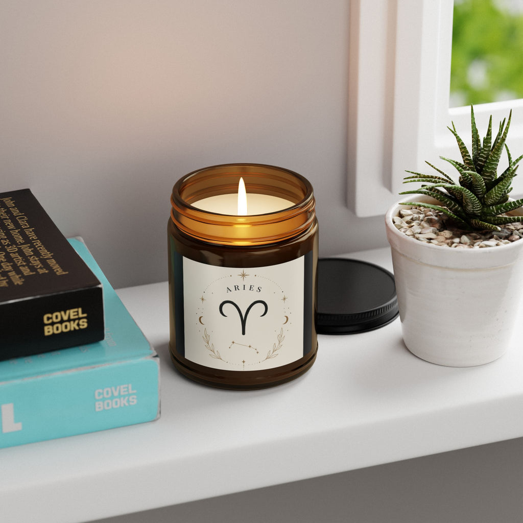 Aromatherapy Soy Candle — Amber Jar (Zodiac Aries Design)