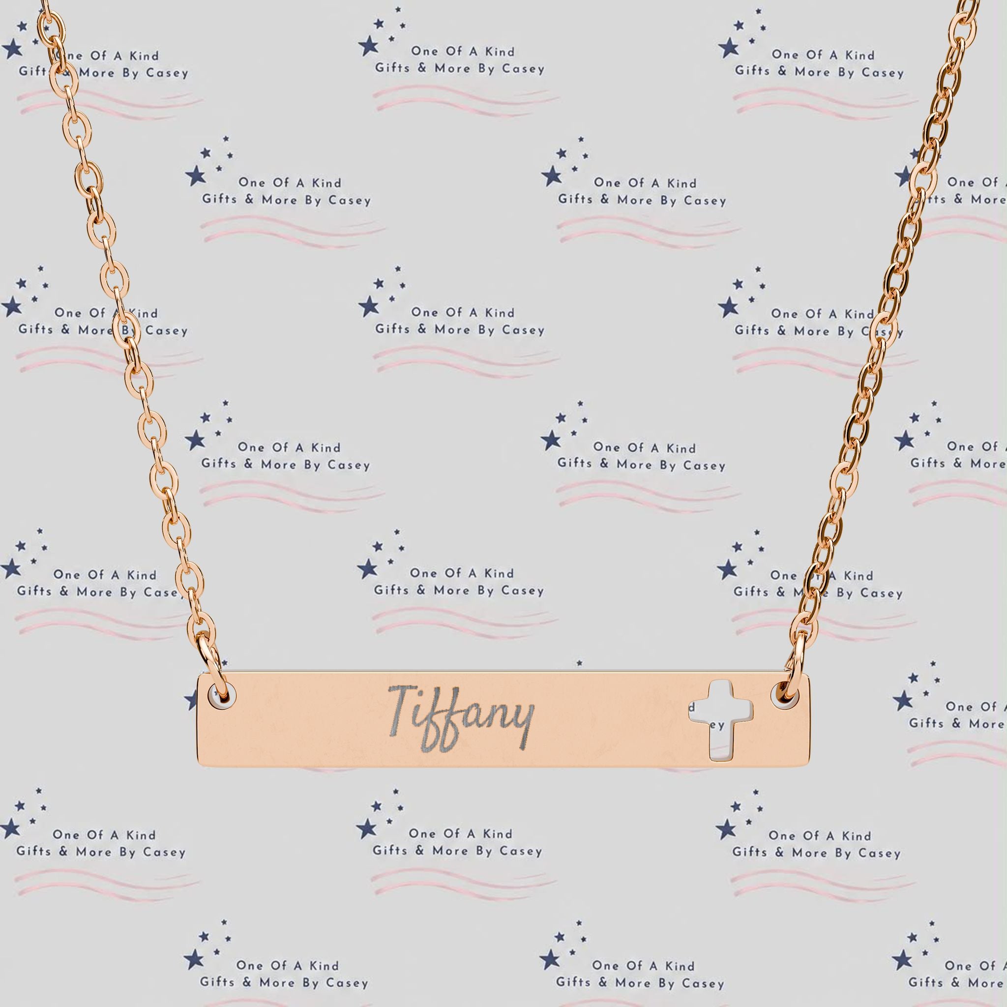 Engravable Cross Bar Necklace — Cutout Cross Name Pendant