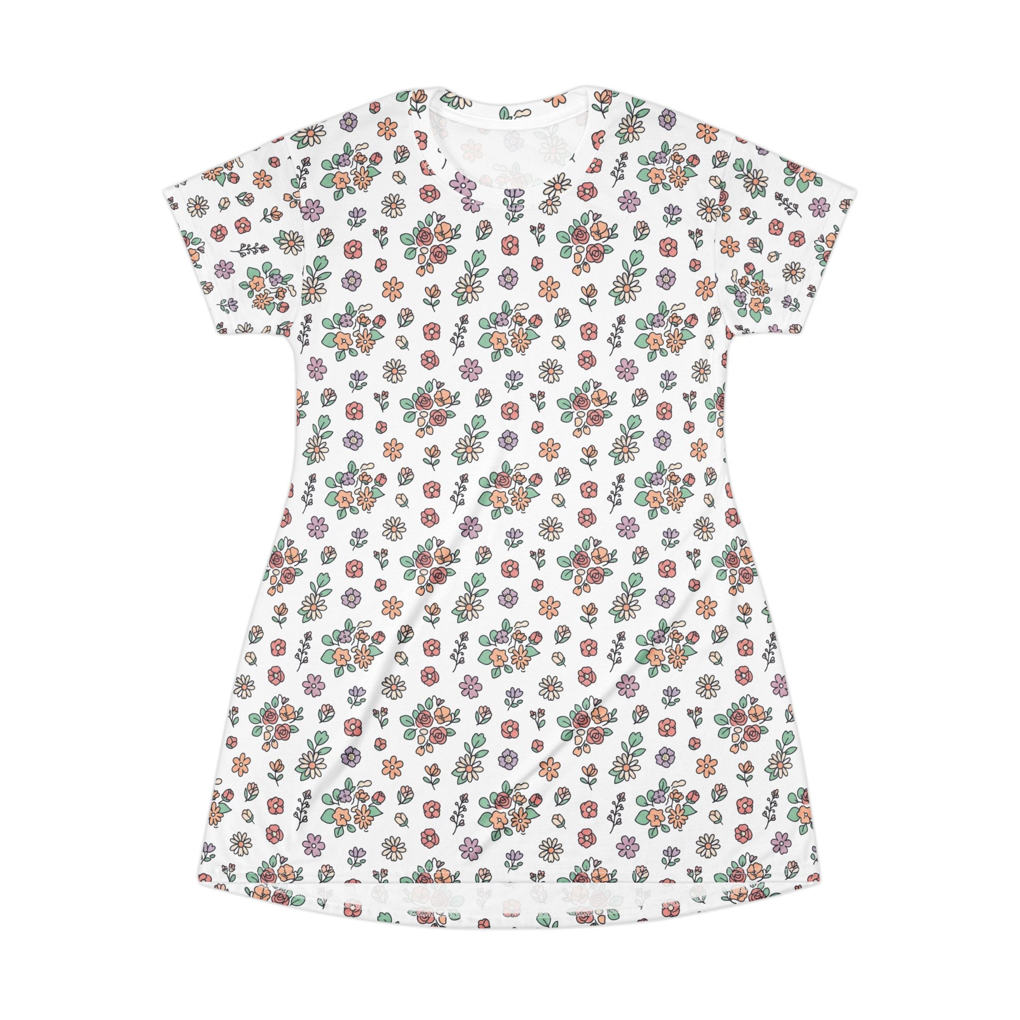 Floral Vintage All-Over Print T-Shirt Dress