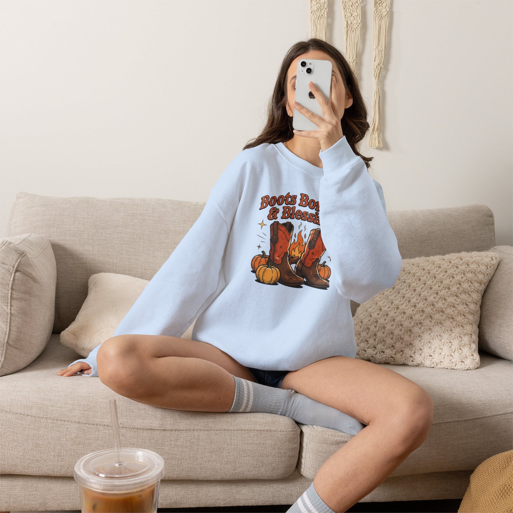 "Boots Bonfires & Blessings" Cozy Fall Pullover