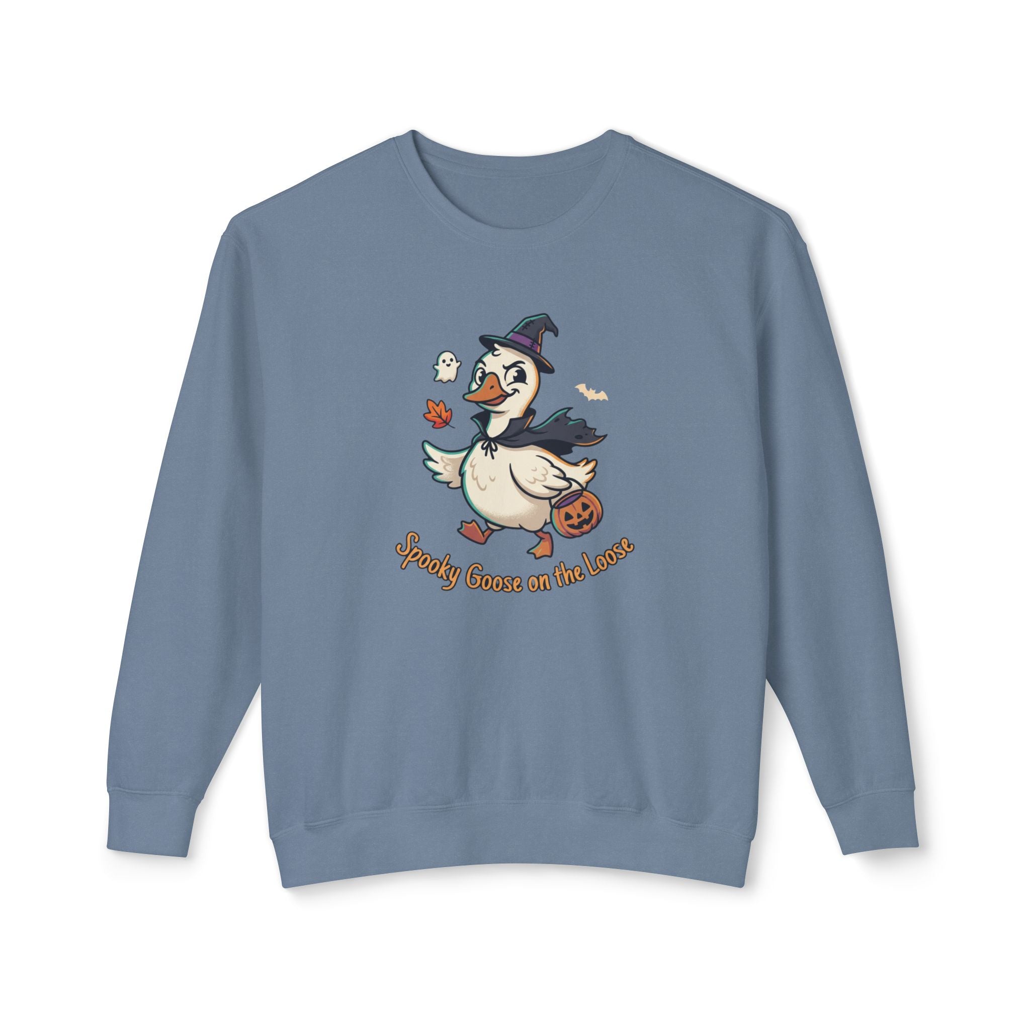 Halloween Goose Crewneck Sweatshirt — "Spooky Goose of the Leaves"