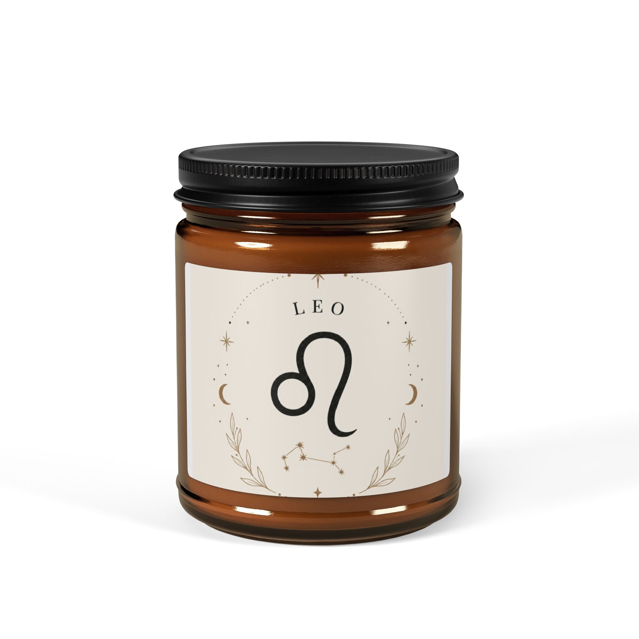 Leo Zodiac Scented Soy Candle — Amber Jar Aromatherapy Candle (Multi-Size)