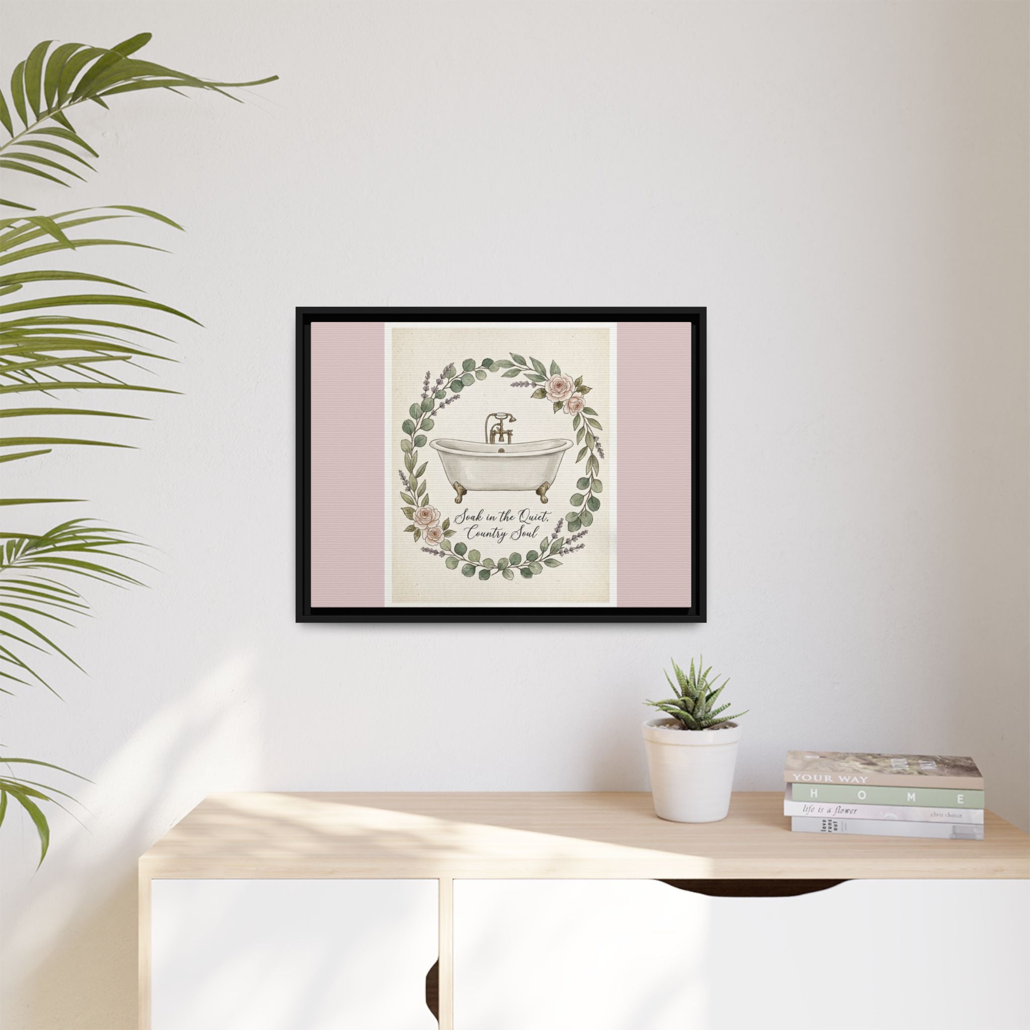 Framed Canvas Wall Art - 'Soak in the Quiet, Country Soul' Vintage Bath Print