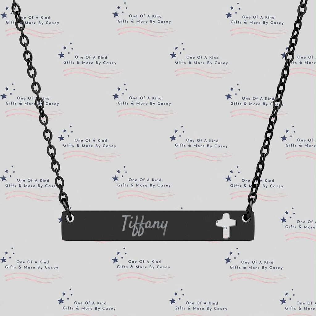 Engravable Cross Bar Necklace — Cutout Cross Name Pendant
