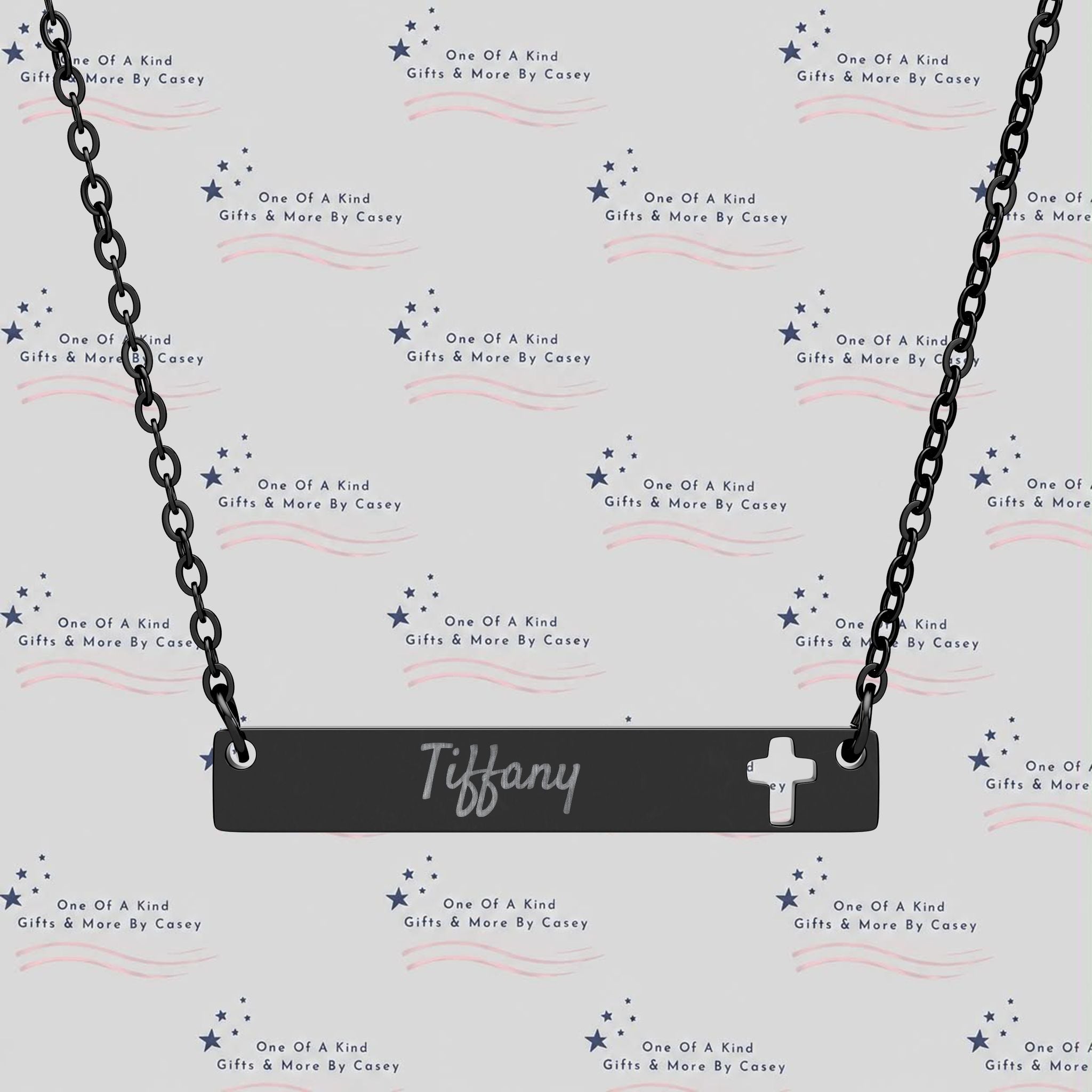 Engravable Cross Bar Necklace — Cutout Cross Name Pendant