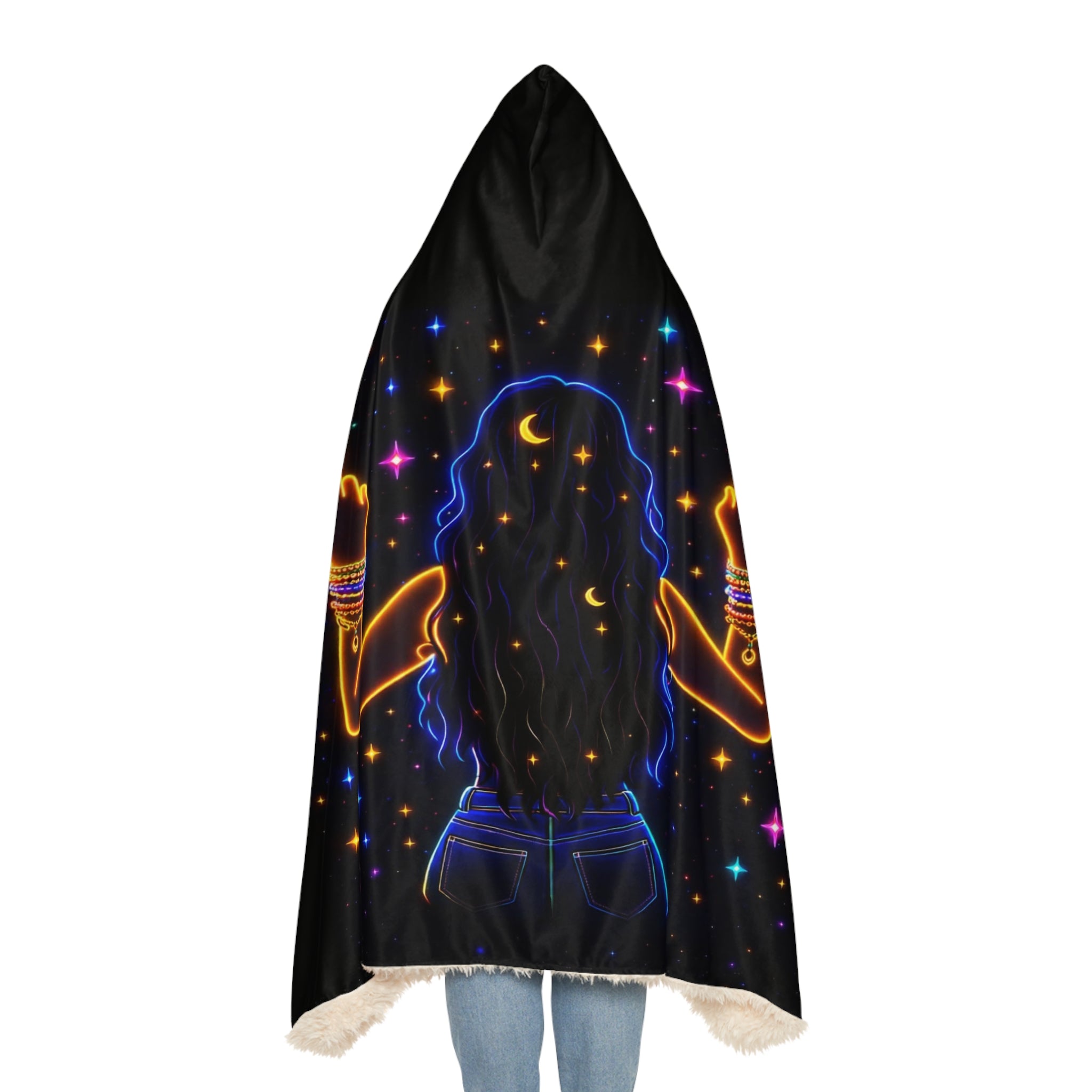 Middle Finger Moon Hooded Blanket – Cozy Reversible Snuggle Throw for Rebellious Women
