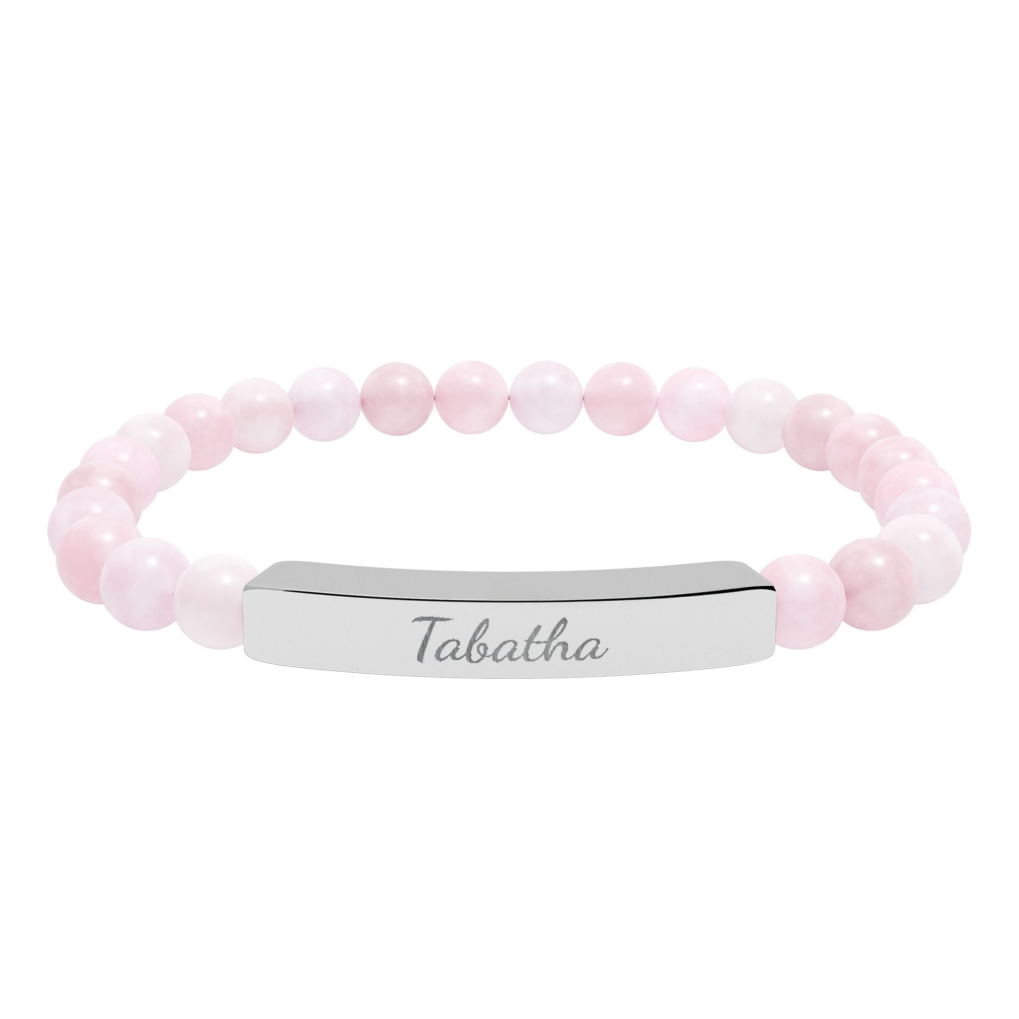 Engravable Natural Stone Bead Stretch Bracelet — Personalized Bar Bracelet