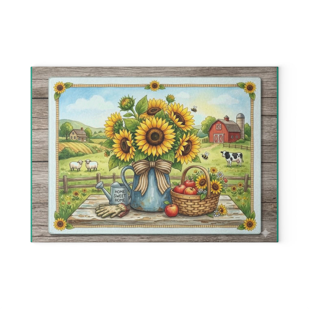 Sunflower Farm Glass Cutting Board – Country Kitchen Decor