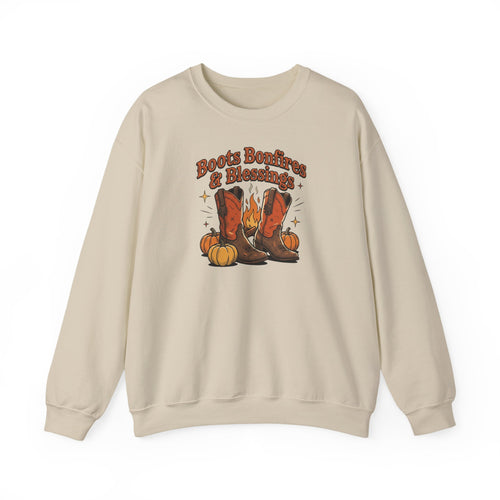 "Boots Bonfires & Blessings" Cozy Fall Pullover