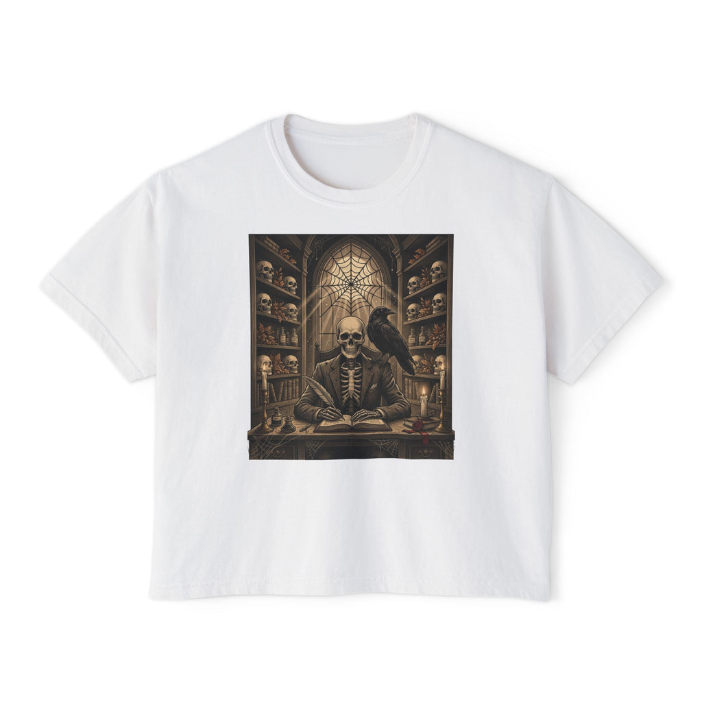 Gothic Apothecary Skull Tee — Raven & Spellbook Women's Boxy T-Shirt