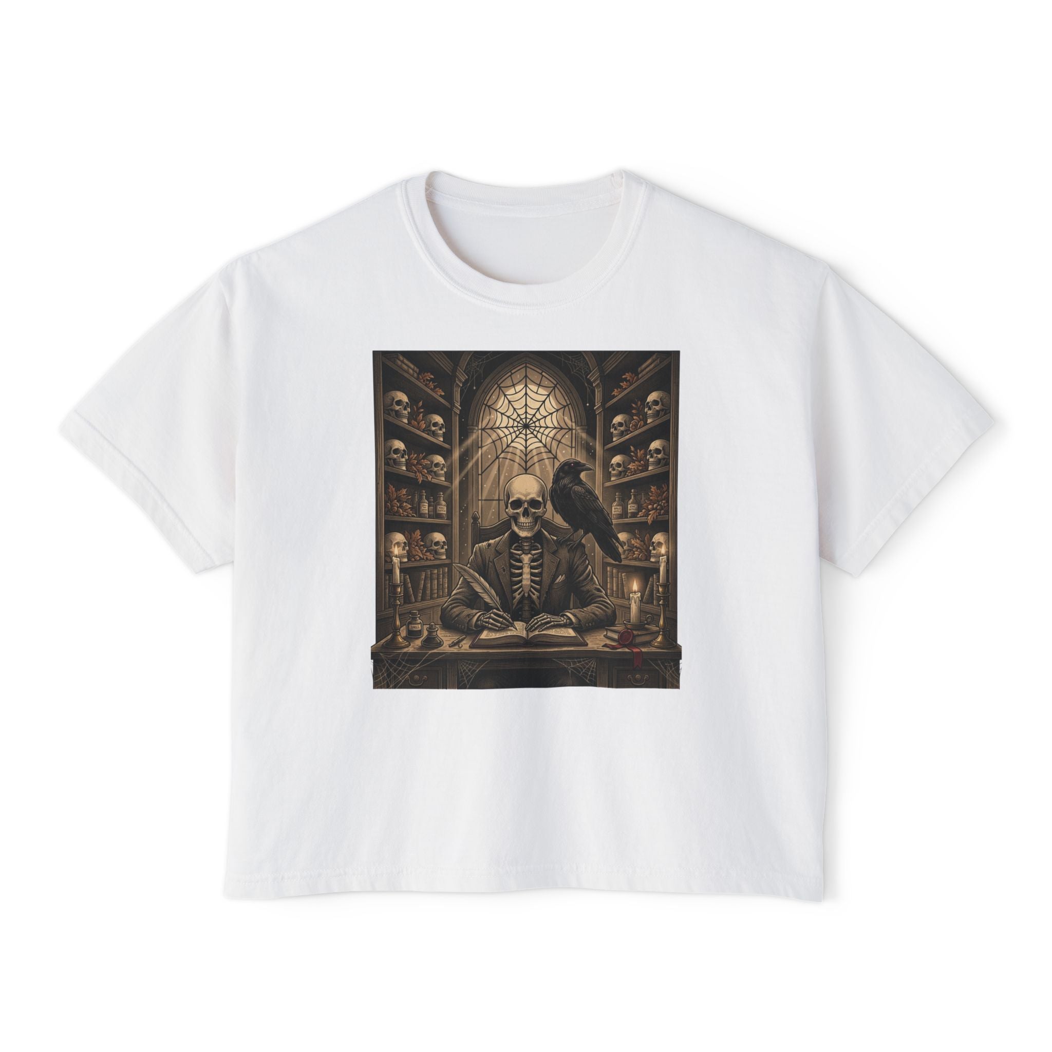 Gothic Apothecary Skull Tee — Raven & Spellbook Women's Boxy T-Shirt