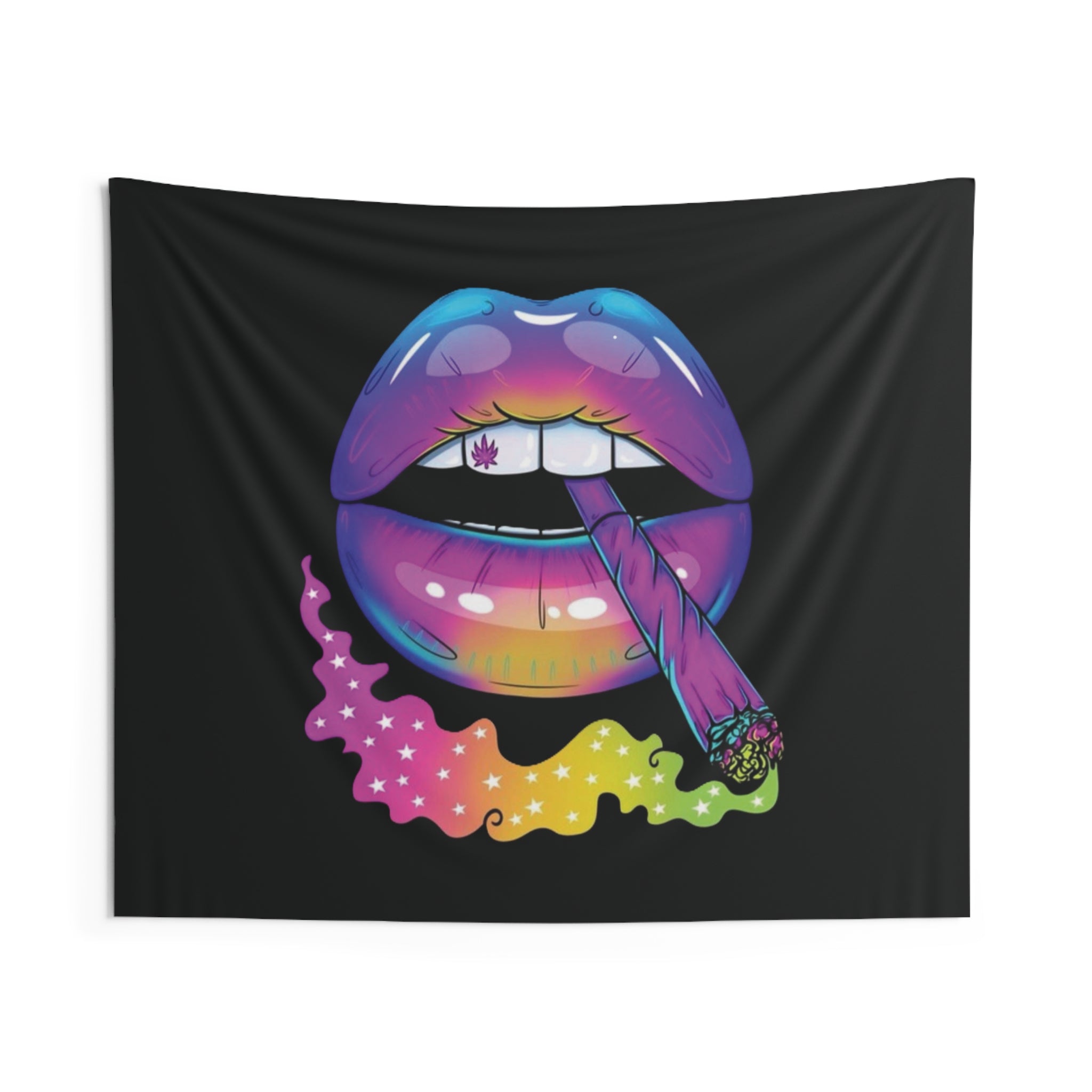 Psychedelic Rainbow Lips Tapestry — Colorful Smoking Art Wall Decor
