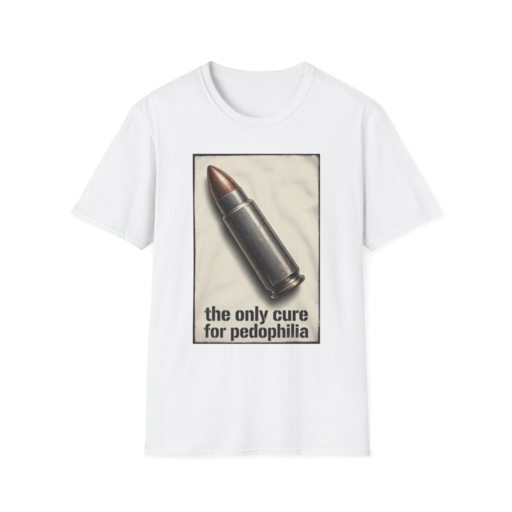 Graphic Tee — 'The Only Cure for Pedophilia' Bullet Design