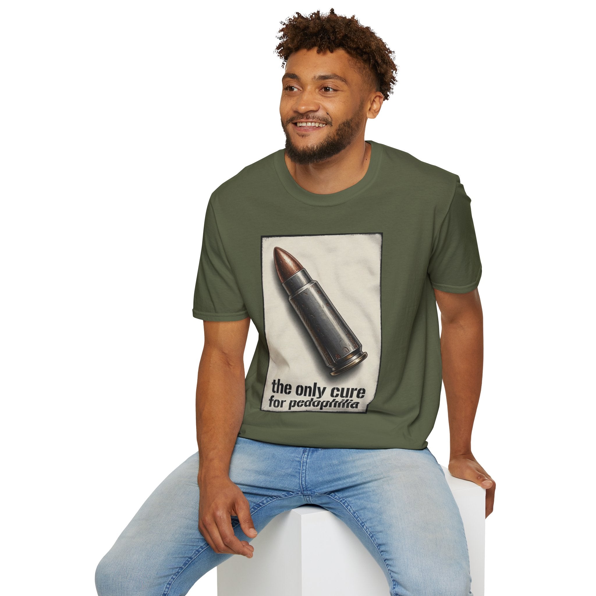 Graphic Tee — 'The Only Cure for Pedophilia' Bullet Design
