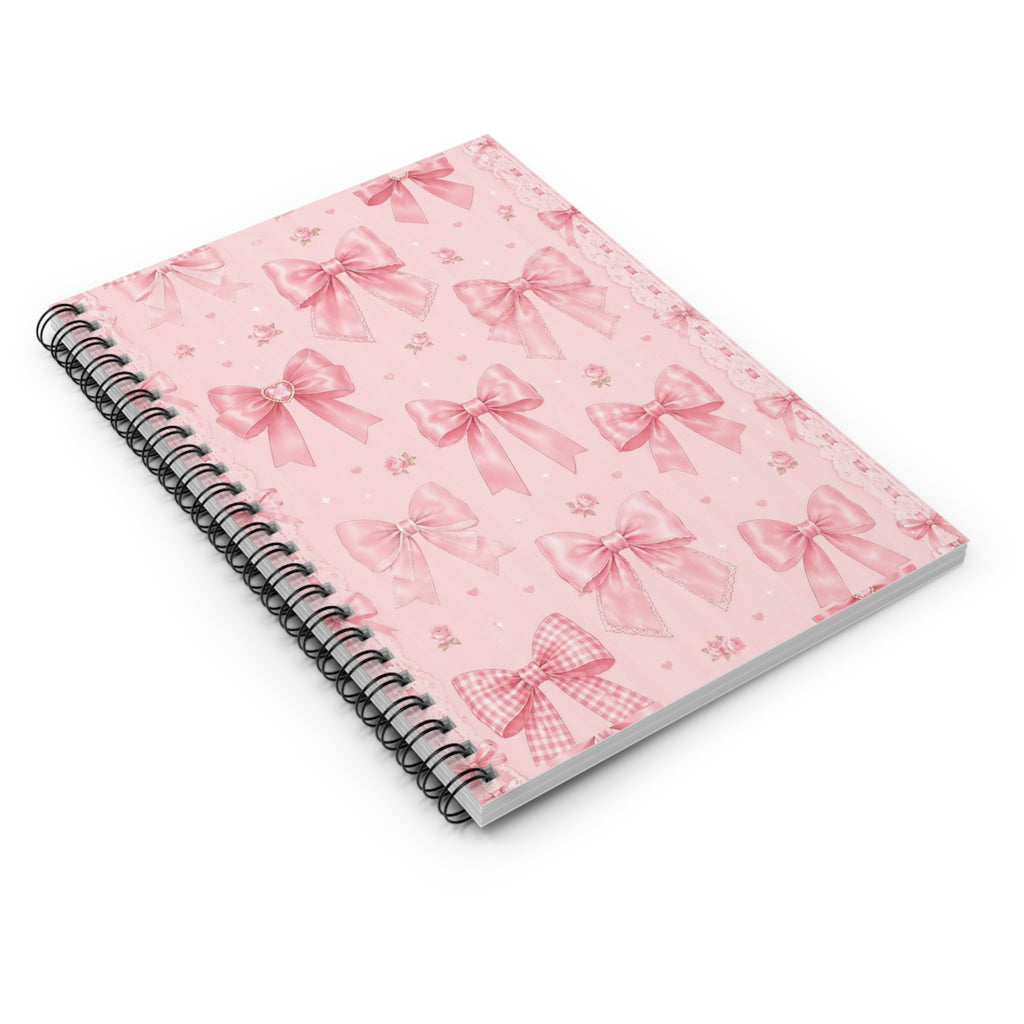 Pink Bow Pattern Spiral Notebook - Cute Girly Journal for Notes & Gifts