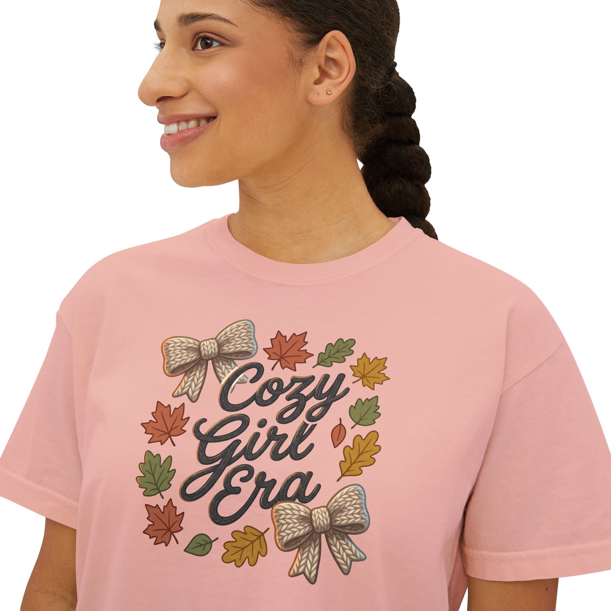 Cozy Girl Era Tee — Fall Leaf Wreath Graphic