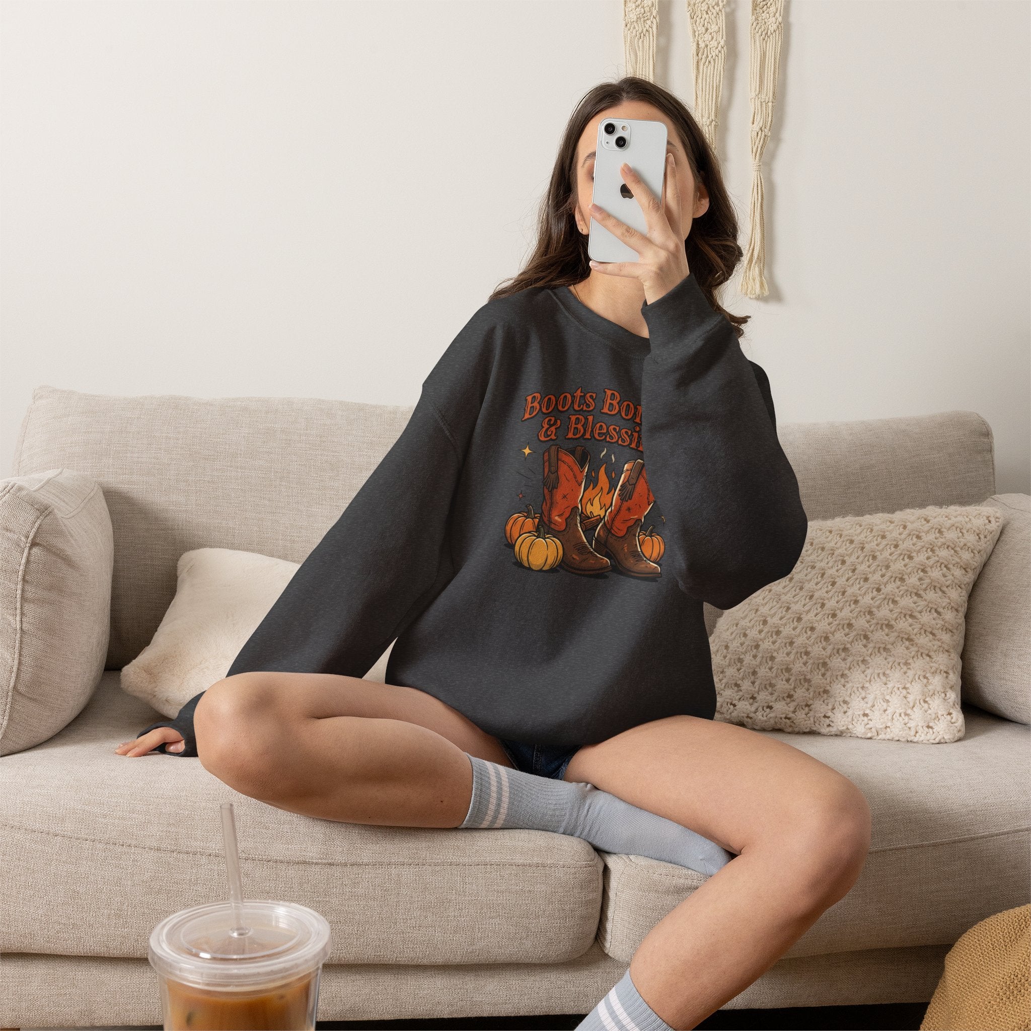 "Boots Bonfires & Blessings" Cozy Fall Pullover