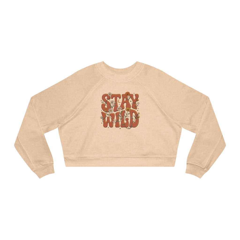 Cropped Pullover — "Stay Wild" Retro Floral Graphic