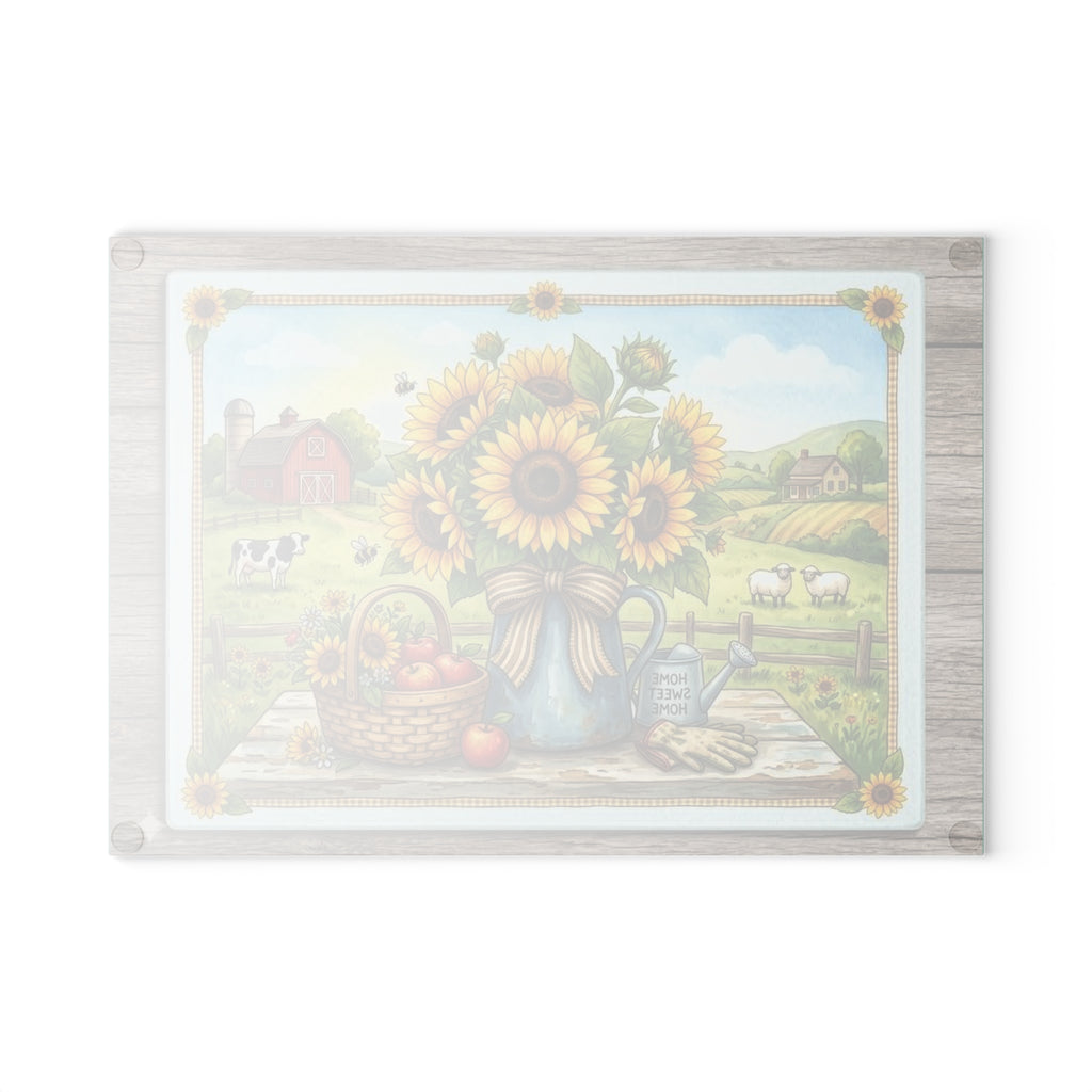 Sunflower Farm Glass Cutting Board – Country Kitchen Decor