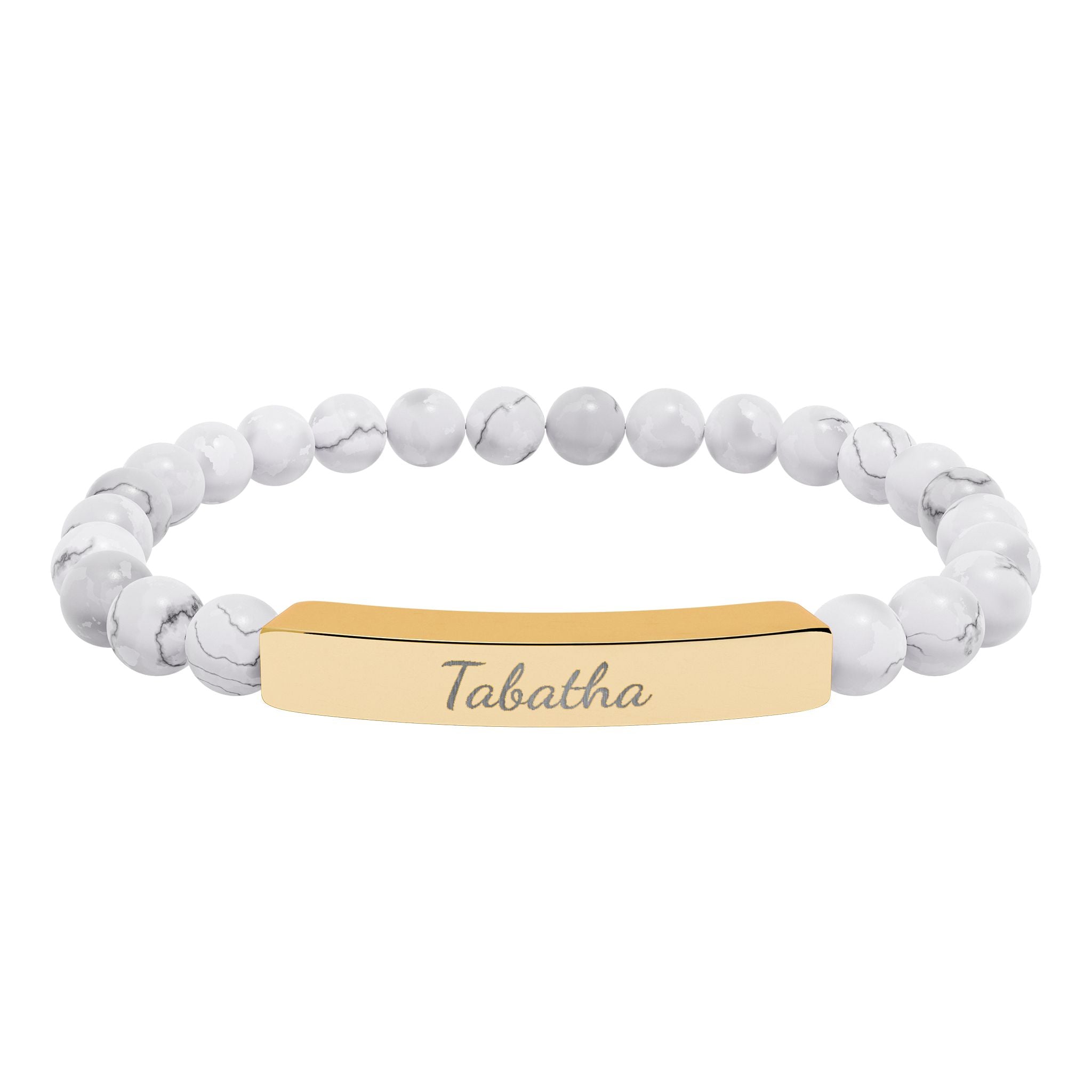 Engravable Natural Stone Bead Stretch Bracelet — Personalized Bar Bracelet