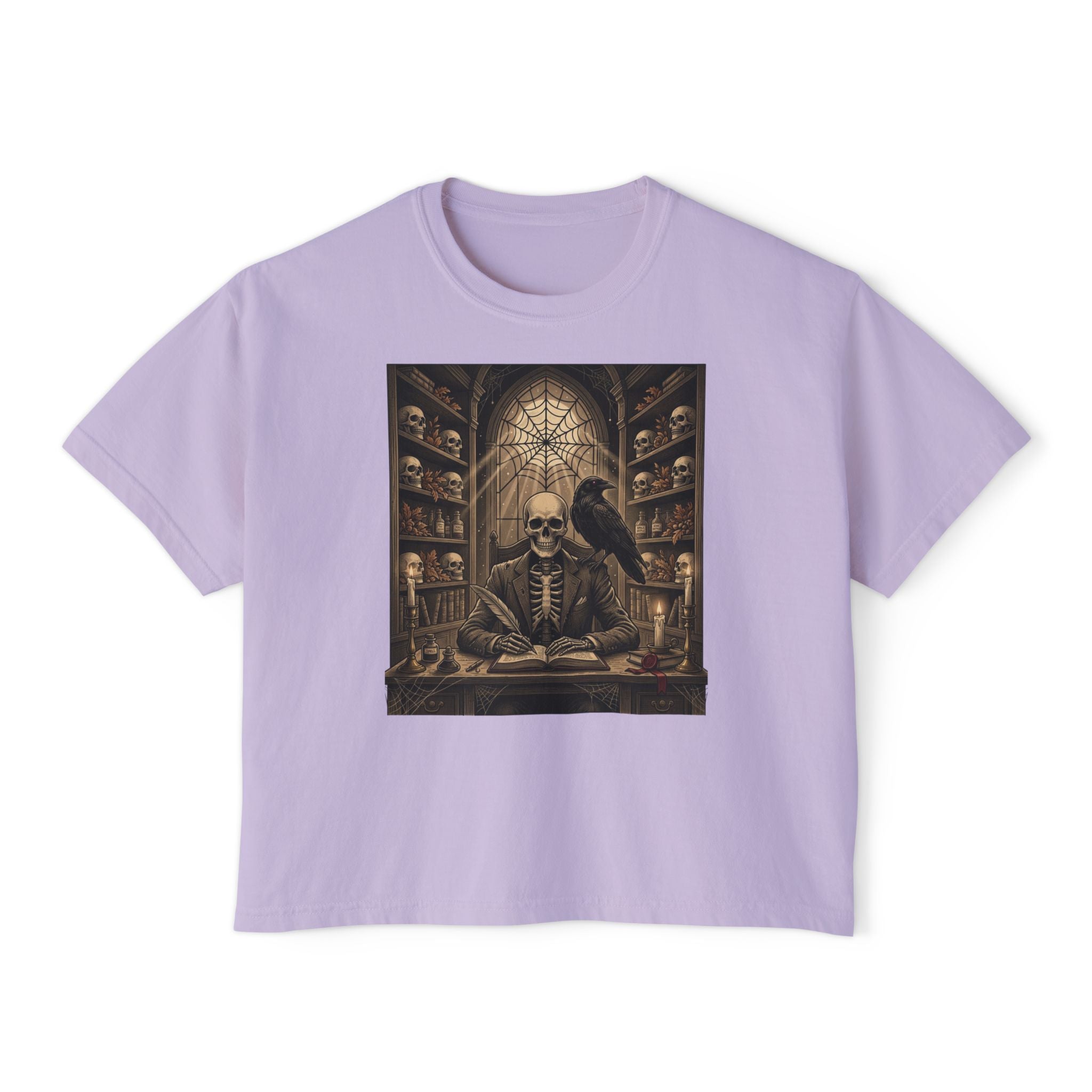 Gothic Apothecary Skull Tee — Raven & Spellbook Women's Boxy T-Shirt