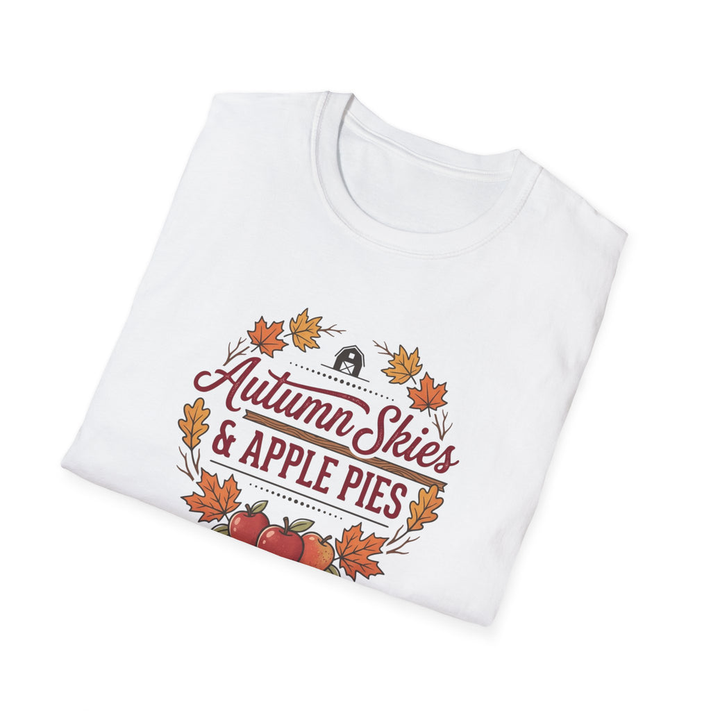 Autumn Skies & Apple Pies T-Shirt — Fall Leaves Cozy Seasonal Tee