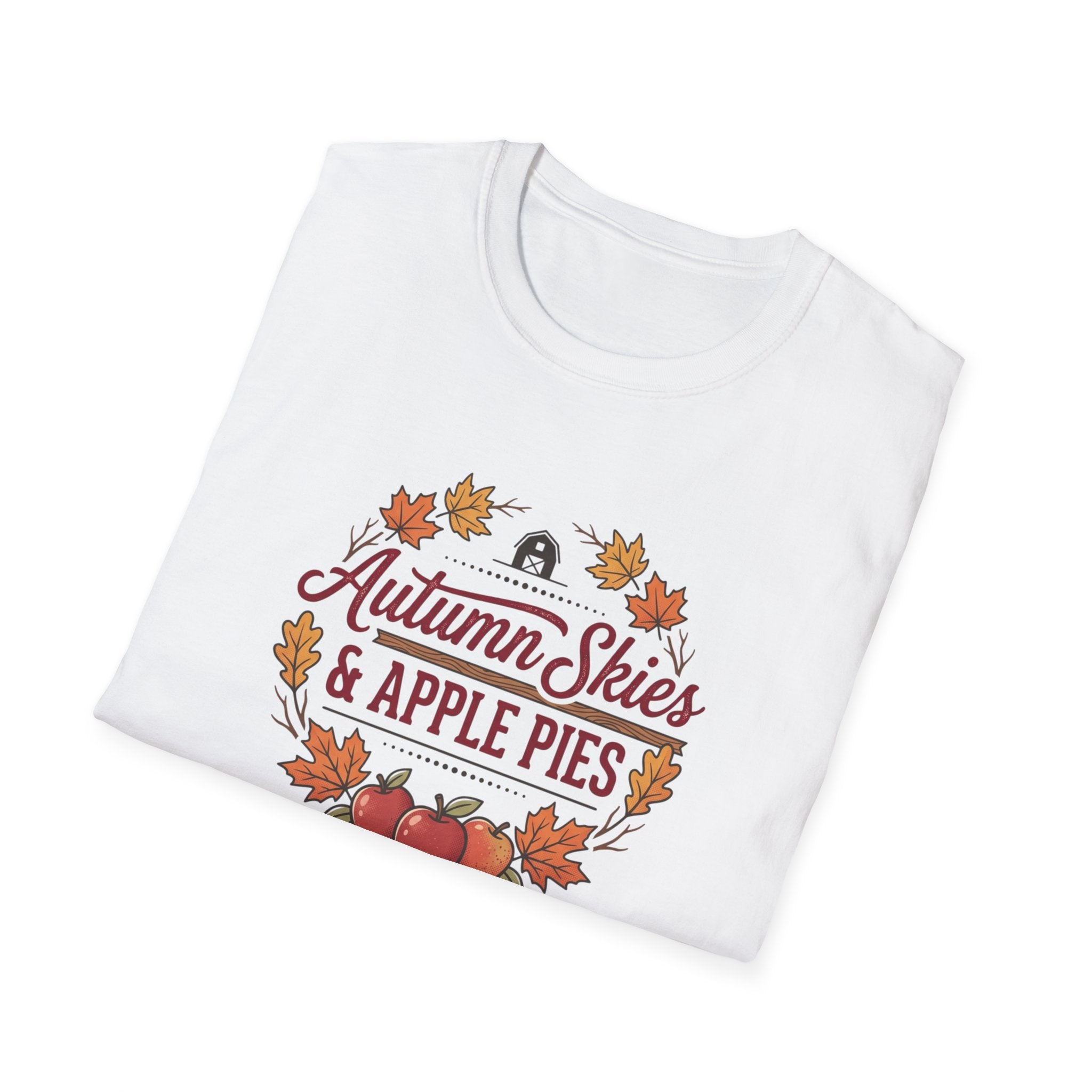 Autumn Skies & Apple Pies T-Shirt — Fall Leaves Cozy Seasonal Tee