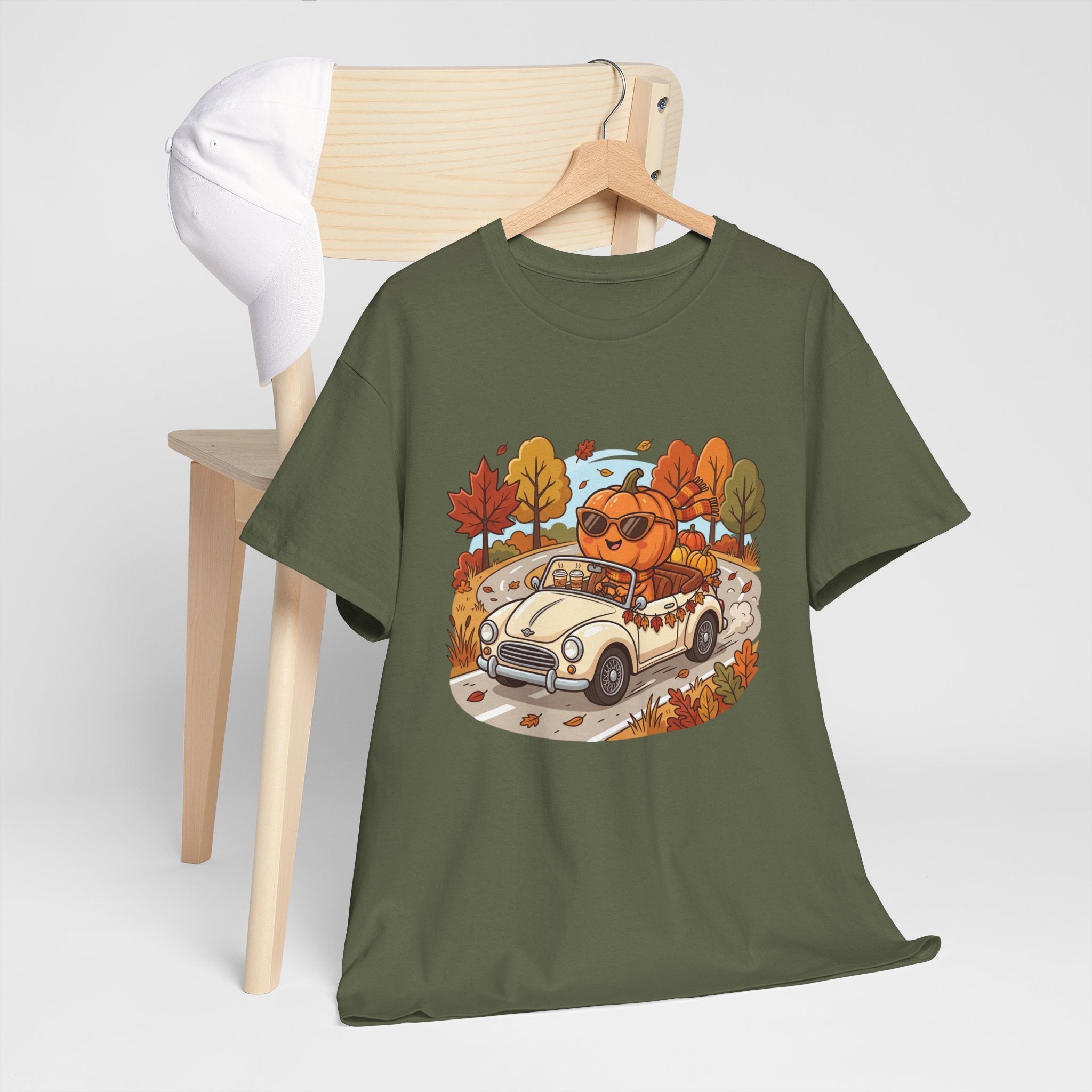 Autumn Roadtrip Tee — Pumpkin Driver Vintage Car Fall Shirt