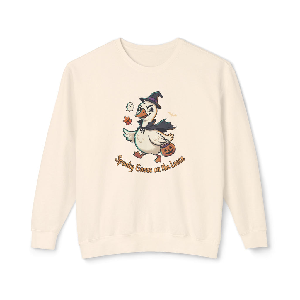 Halloween Goose Crewneck Sweatshirt — "Spooky Goose of the Leaves"