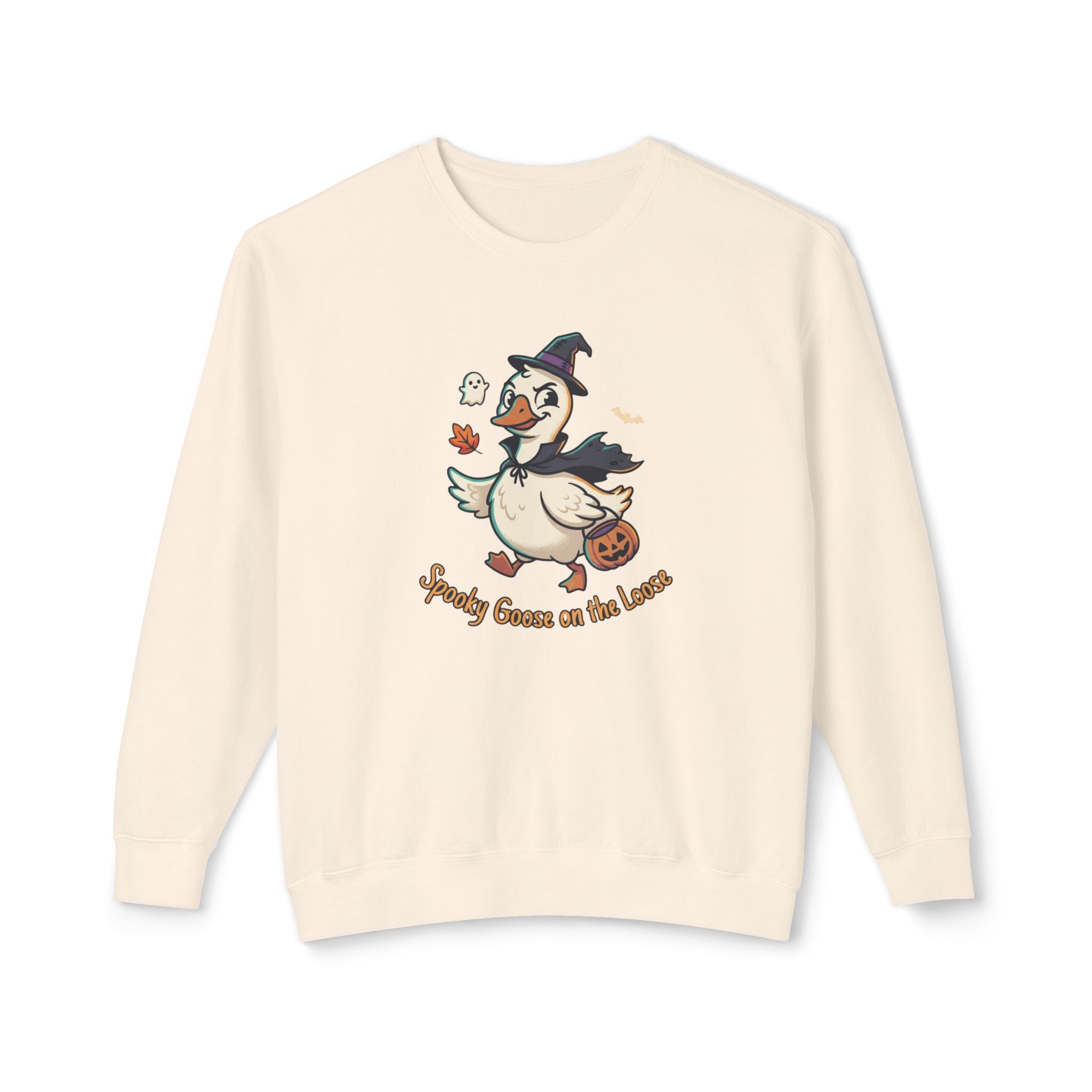 Halloween Goose Crewneck Sweatshirt — "Spooky Goose of the Leaves"