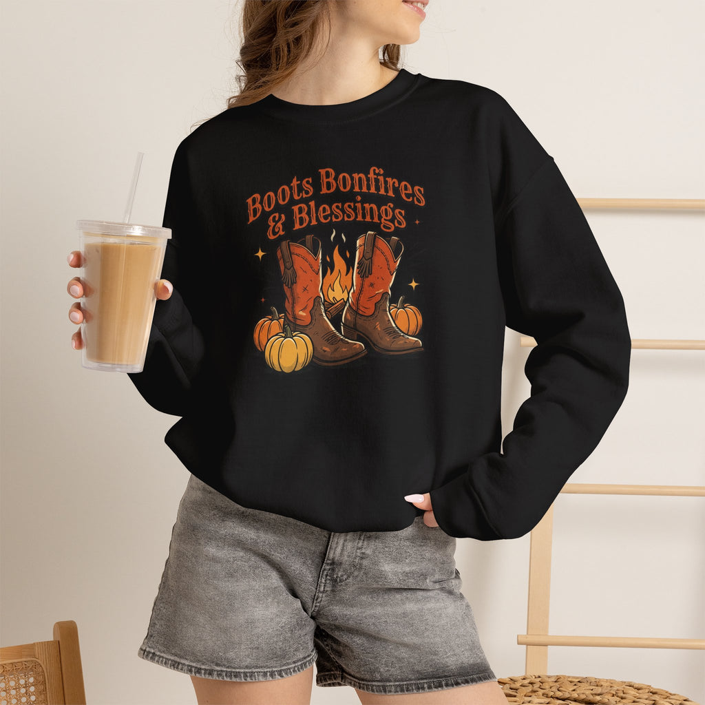 "Boots Bonfires & Blessings" Cozy Fall Pullover
