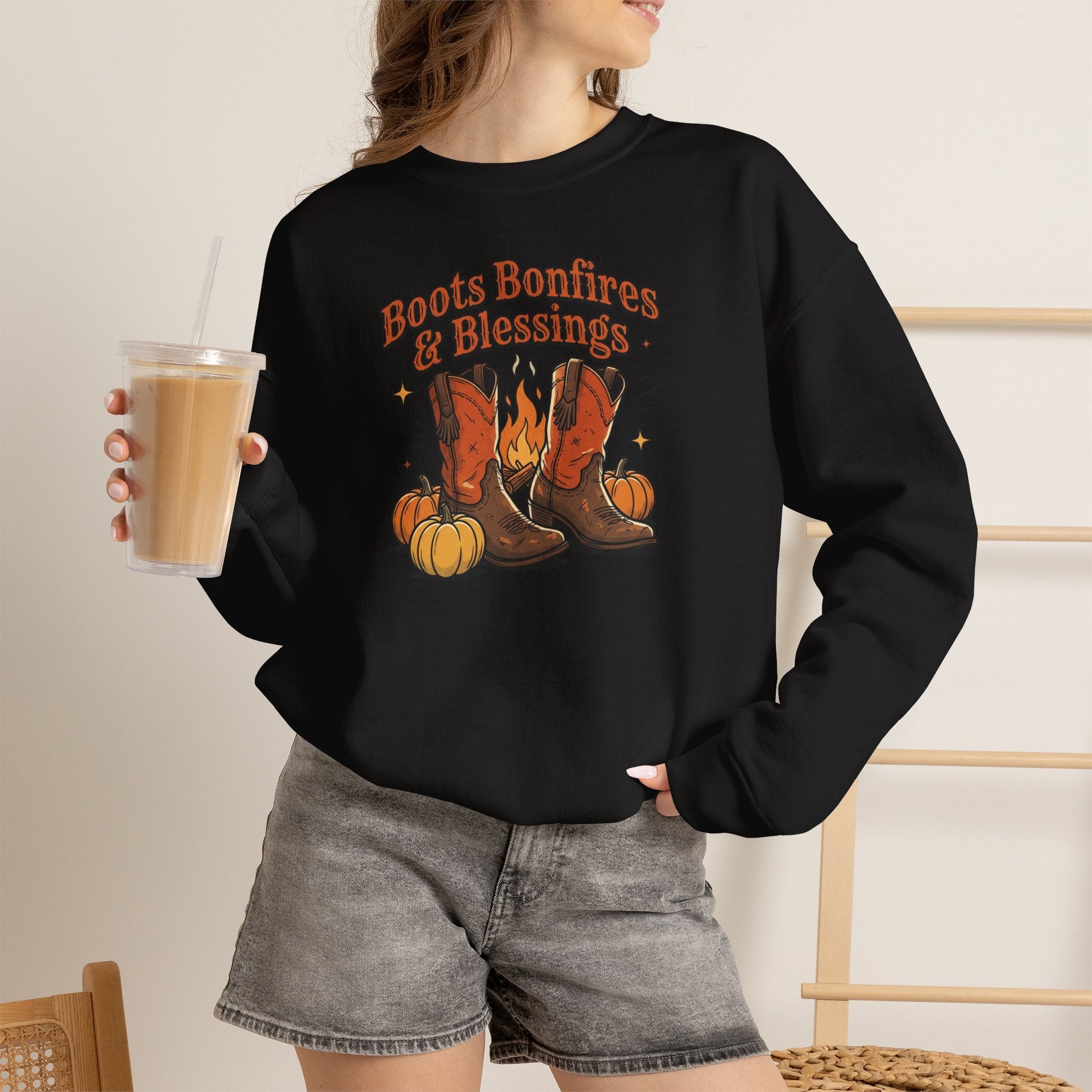 "Boots Bonfires & Blessings" Cozy Fall Pullover