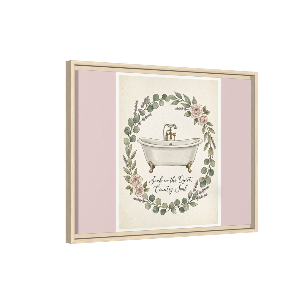 Framed Canvas Wall Art - 'Soak in the Quiet, Country Soul' Vintage Bath Print