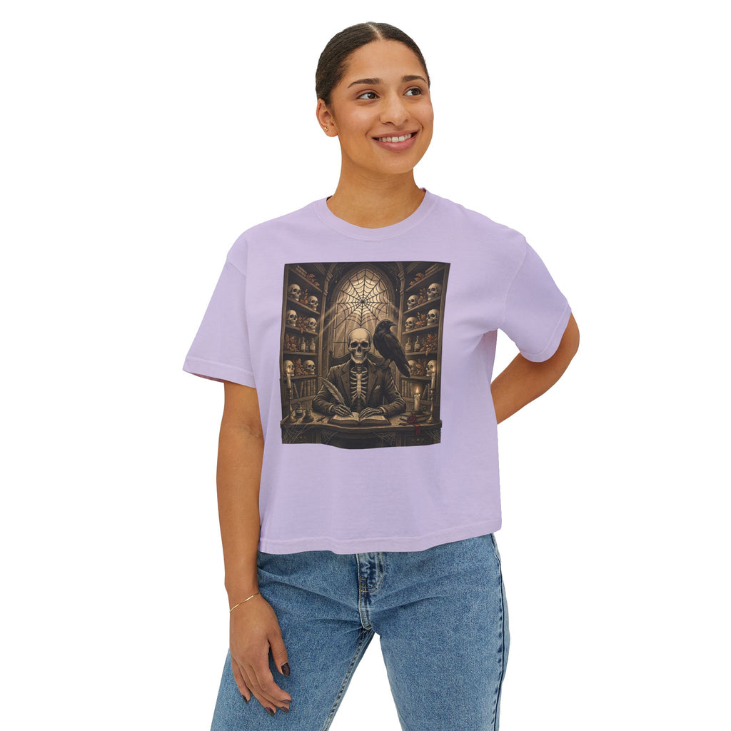 Gothic Apothecary Skull Tee — Raven & Spellbook Women's Boxy T-Shirt
